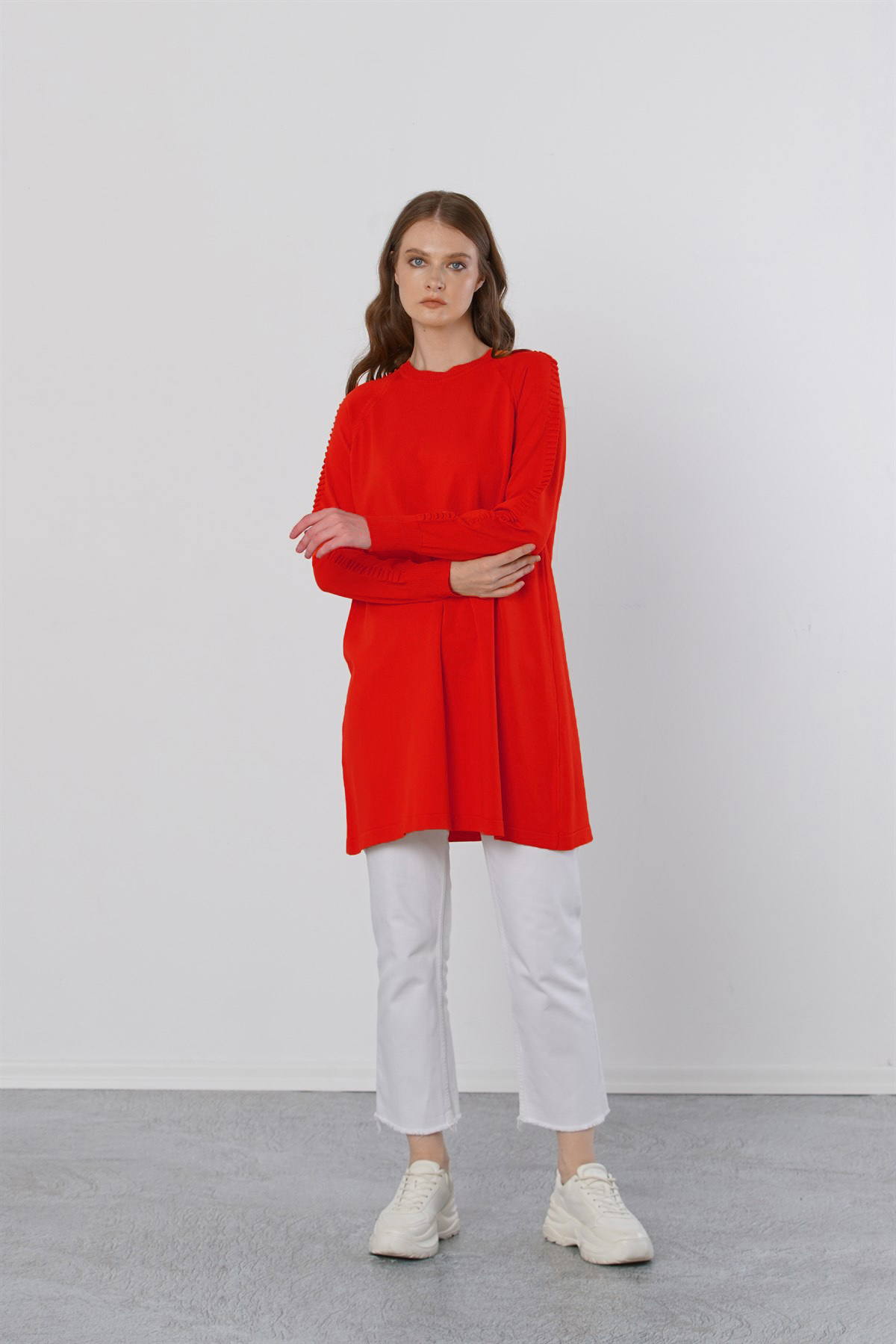 Nuss Merserize Kol Detaylı Biriktirme Tunik 928 Kırmızı