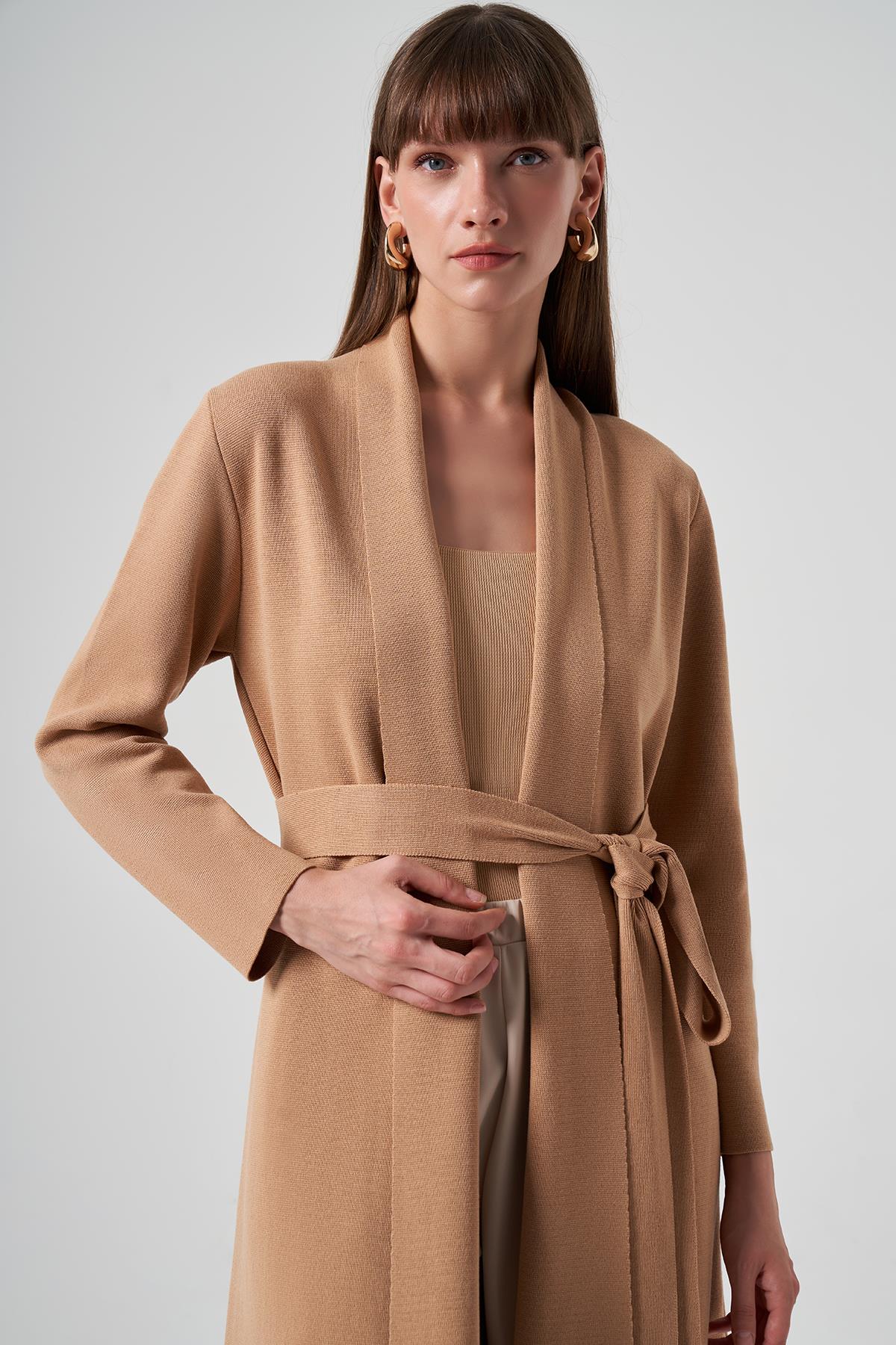 Nuss Merserize Örme Triko Uzun Hırka 7008 Camel