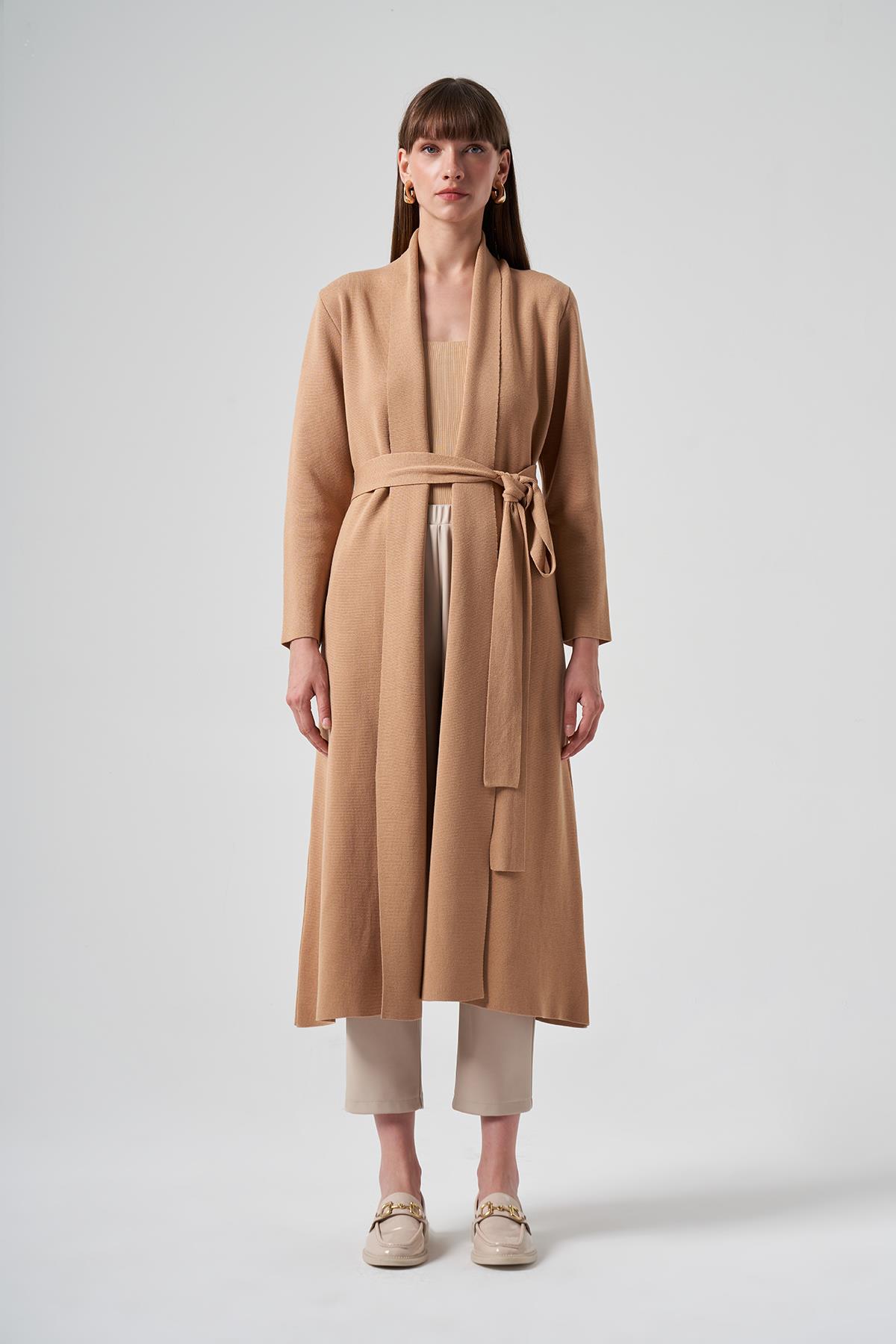 Nuss Merserize Örme Triko Uzun Hırka 7008 Camel