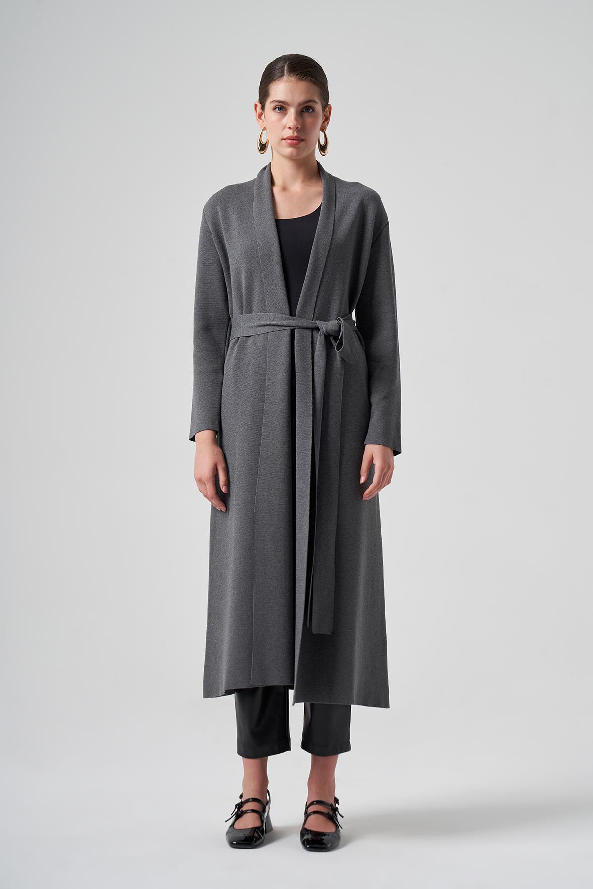 Nuss Merserize Örme Triko Uzun Hırka 7008 Antrasit