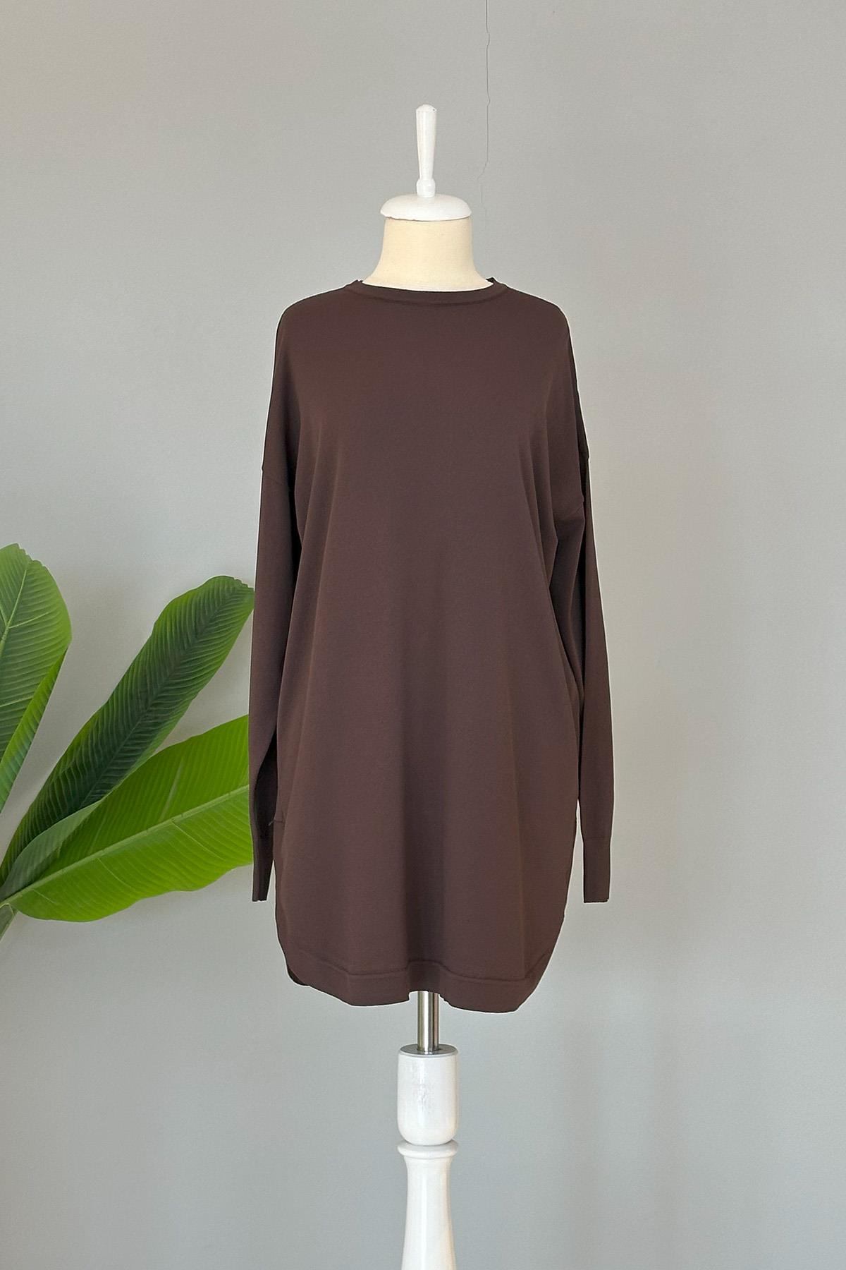 Nuss Merserize Oval Kesim Tunik 1200 Kahverengi