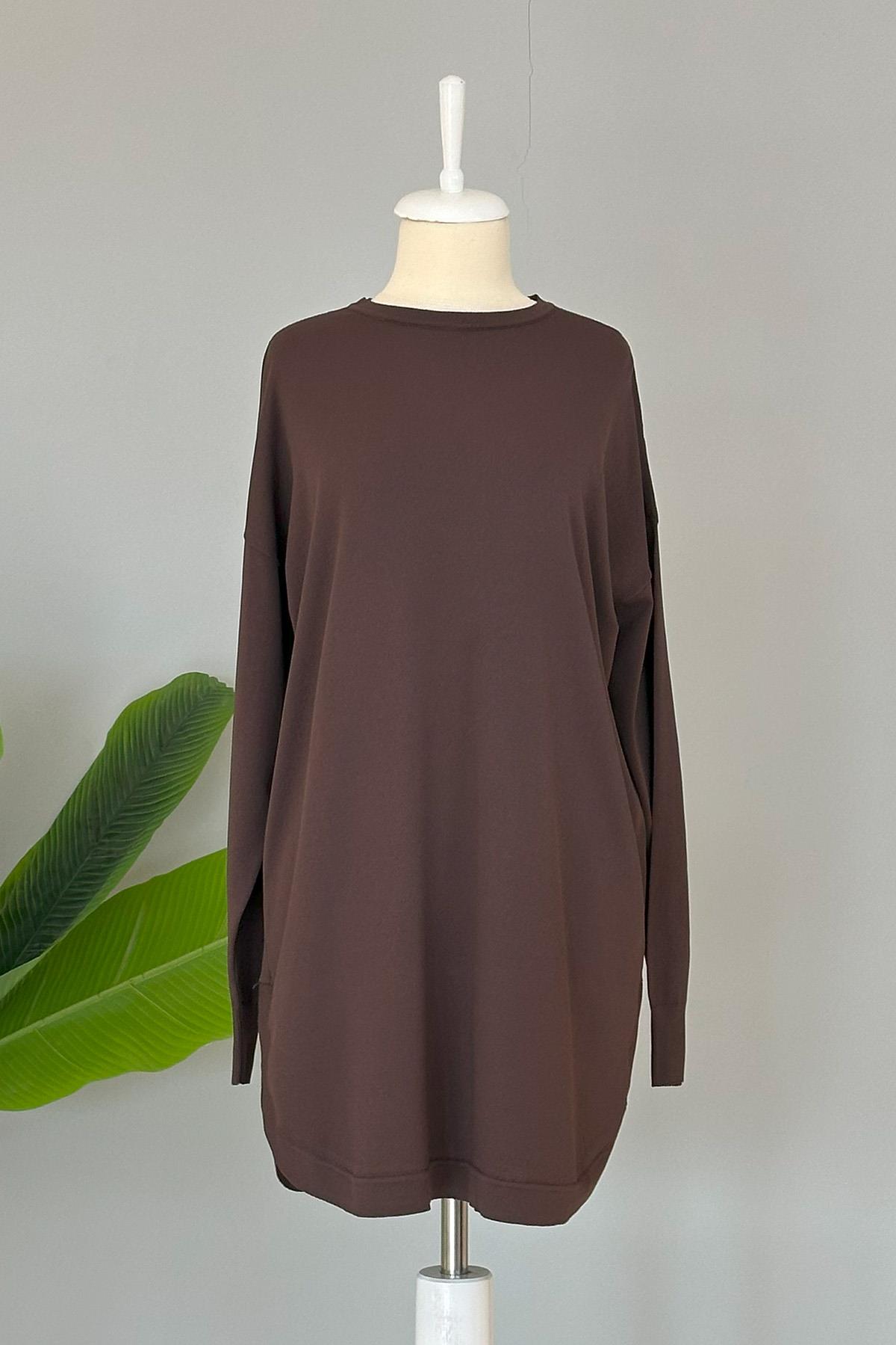 Nuss Merserize Oval Kesim Tunik 1200 Kahverengi