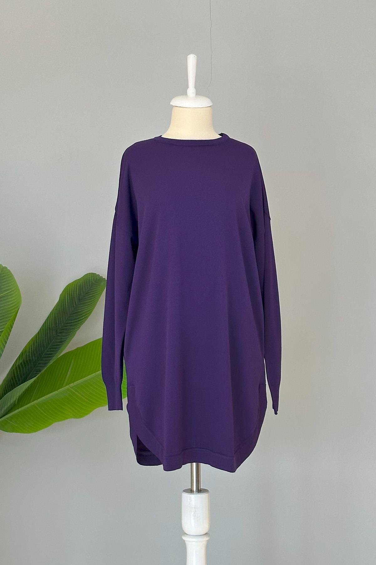 Nuss Merserize Oval Kesim Tunik 1200 Mor