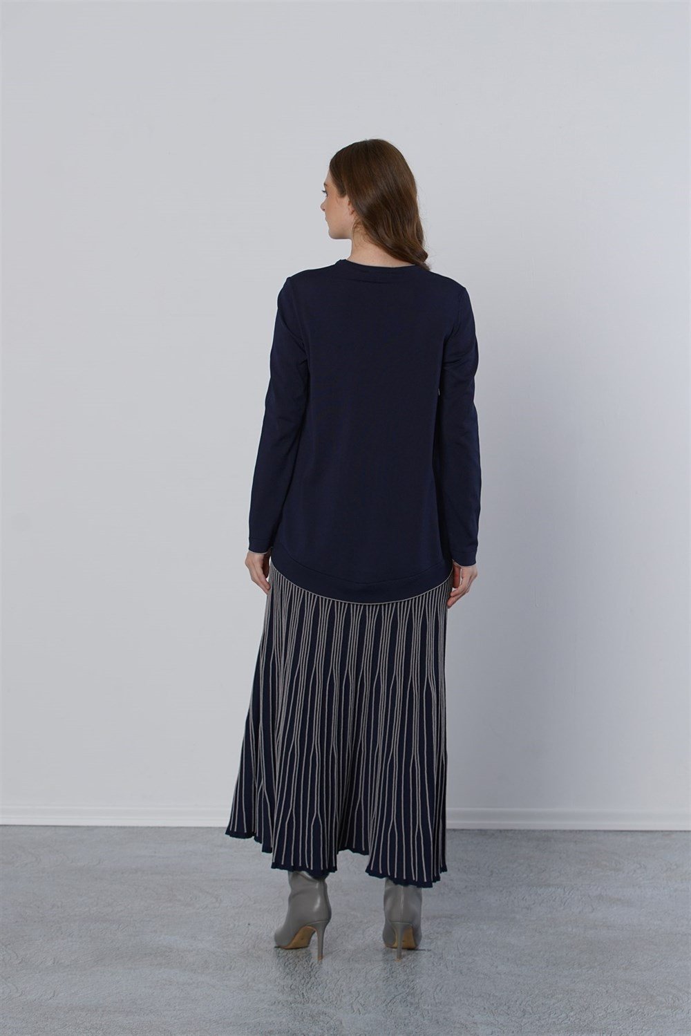 Nuss Merserize Piliseli Biyeli Triko Etekli Takım NS-22K-926TKM Lacivert