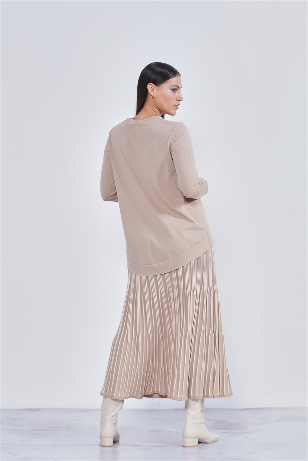 Nuss Merserize Piliseli Biyeli Triko Etekli Takım NS-22K-926TKM Mocha