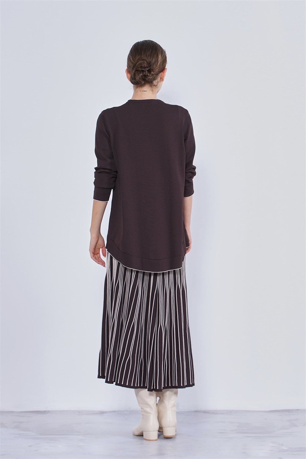 Nuss Merserize Piliseli Biyeli Triko Etekli Takım NS-22K-926TKM Kahve