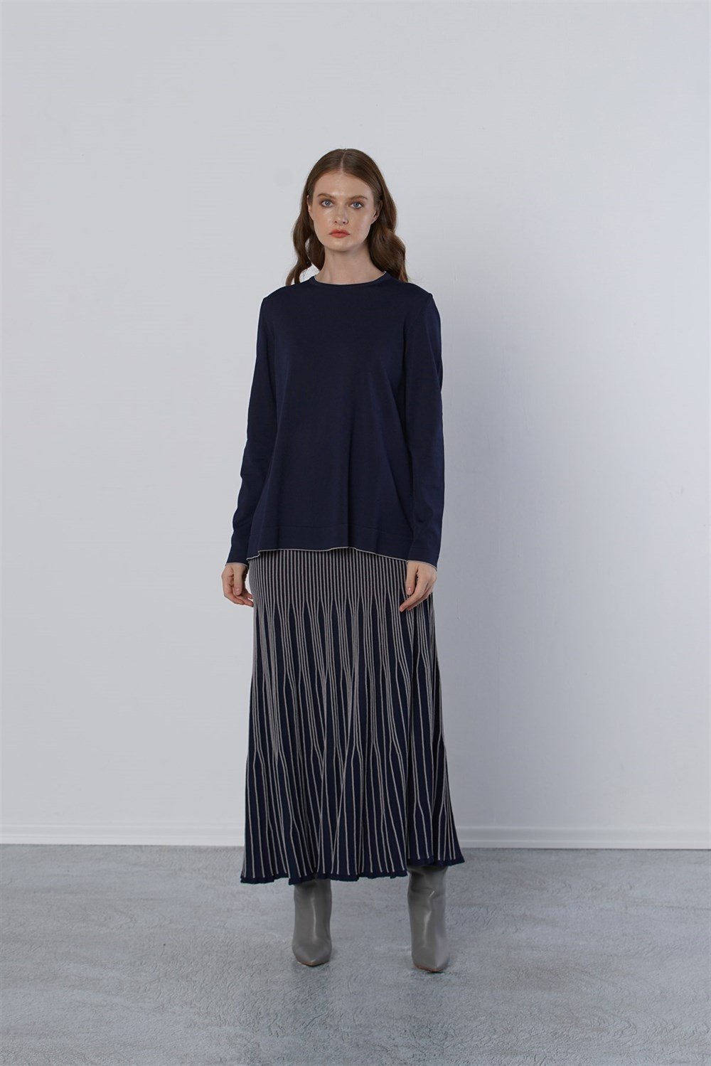 Nuss Merserize Piliseli Biyeli Triko Etekli Takım NS-22K-926TKM Lacivert