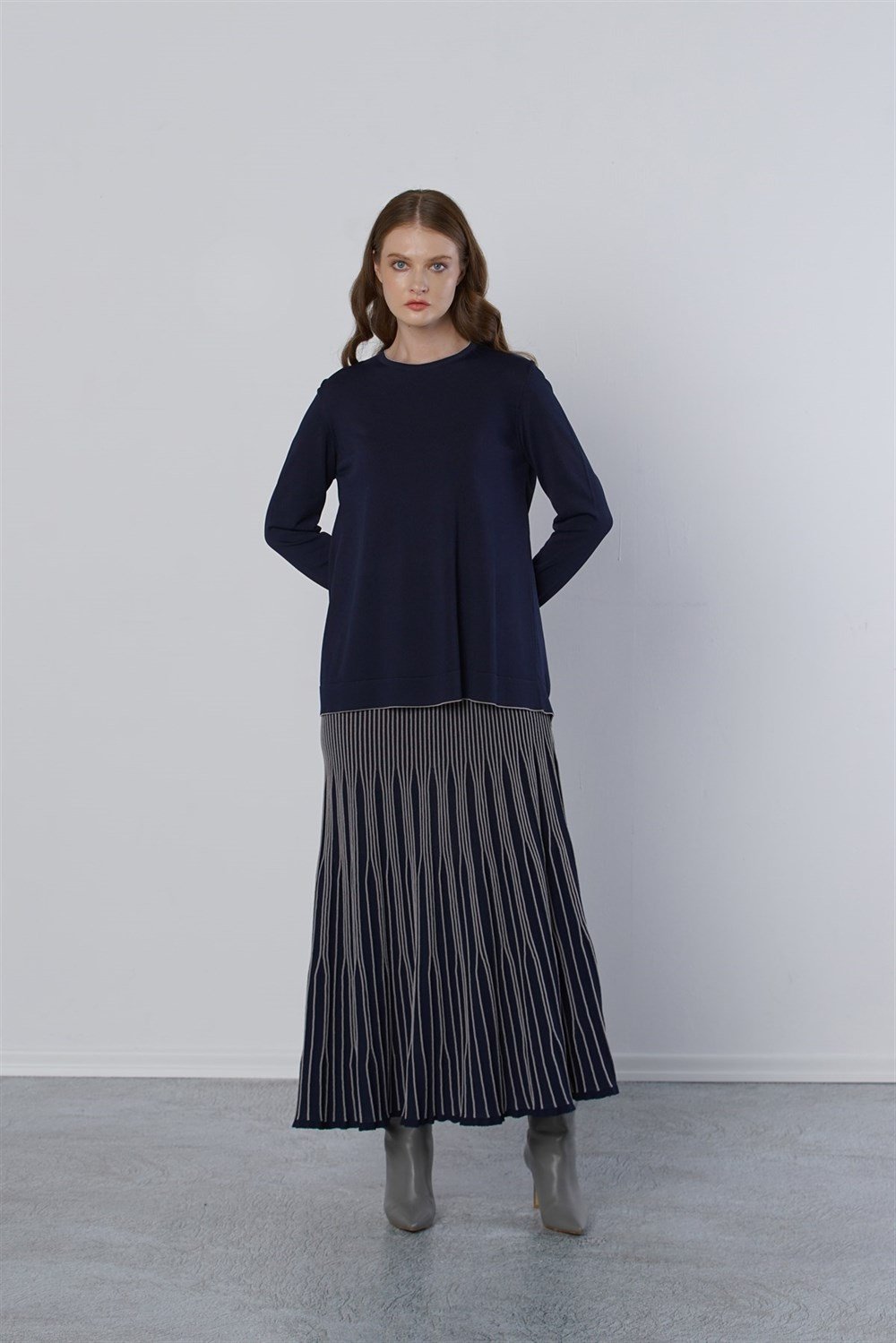 Nuss Merserize Piliseli Biyeli Triko Etekli Takım NS-22K-926TKM Lacivert