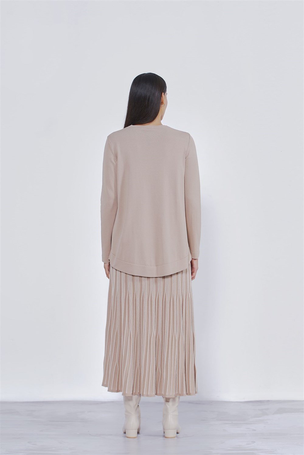 Nuss Merserize Piliseli Biyeli Triko Etekli Takım NS-22K-926TKM Mocha