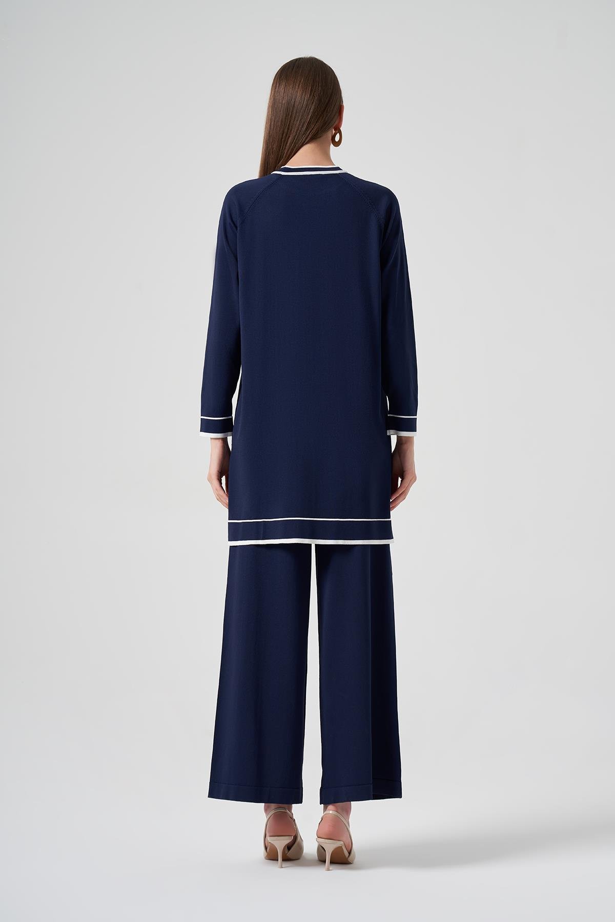 Nuss Merserize Renk Şerit Detay Pantolonlu Takım 1510 Lacivert