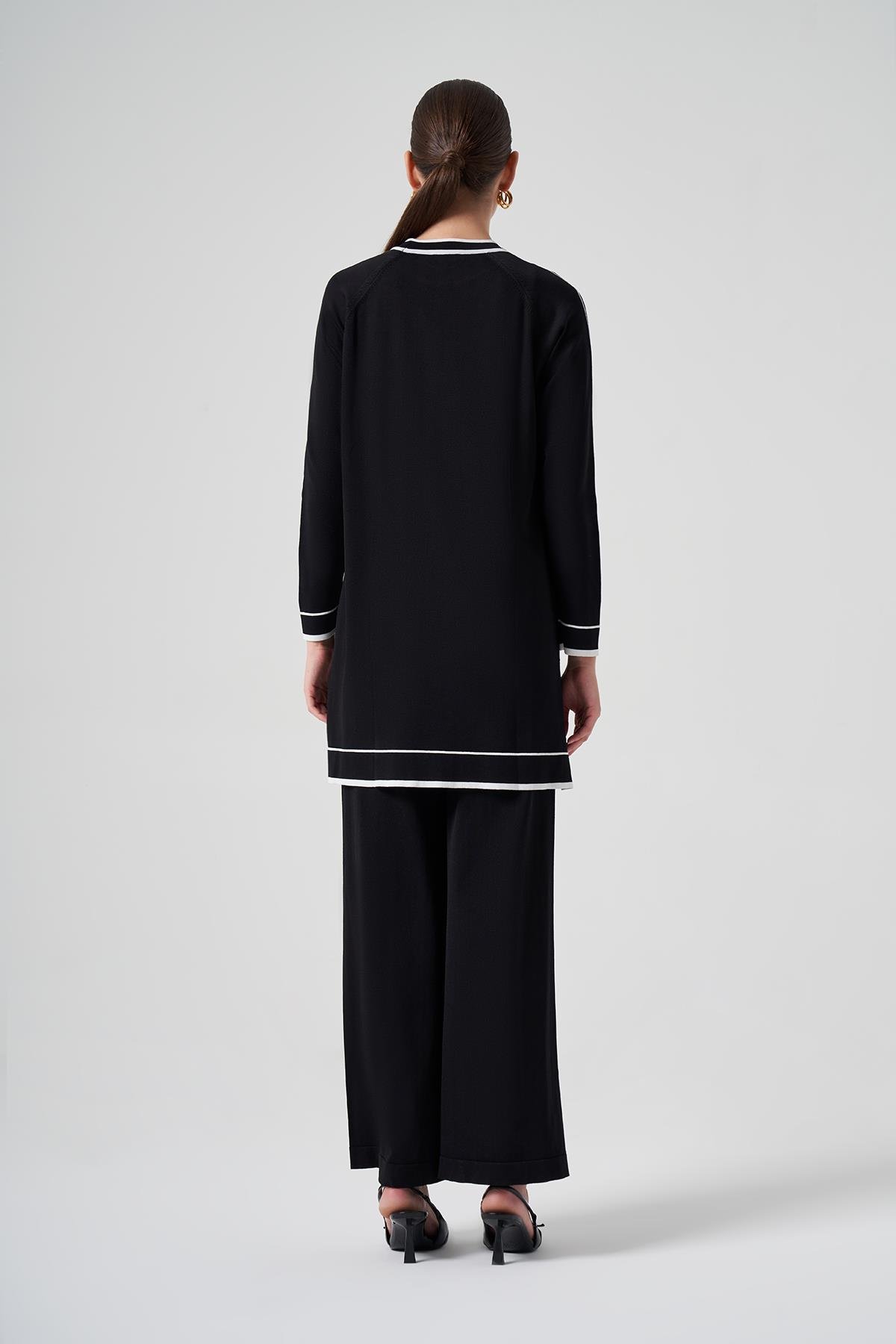 Nuss Merserize Renk Şerit Detay Pantolonlu Takım 1510 Siyah