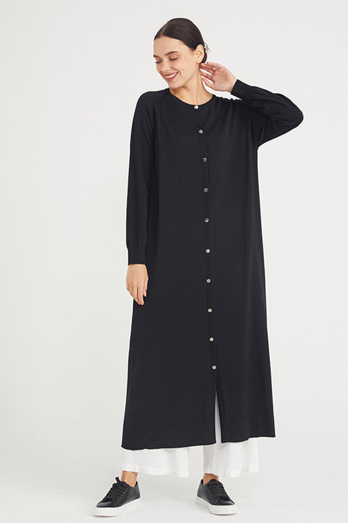 Nuss Merserize Tam Boy Triko Uzun Boy Hırka 512 Siyah