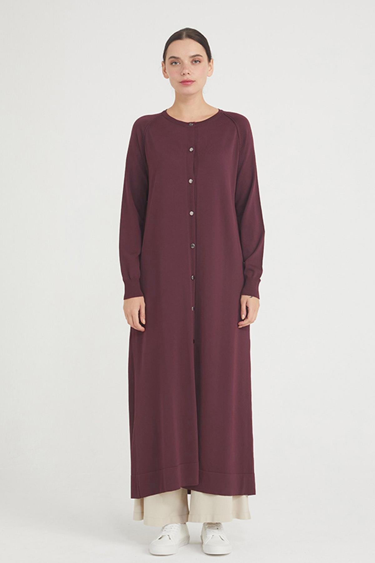 Nuss Merserize Tam Boy Triko Uzun Boy Hırka 512 Bordo