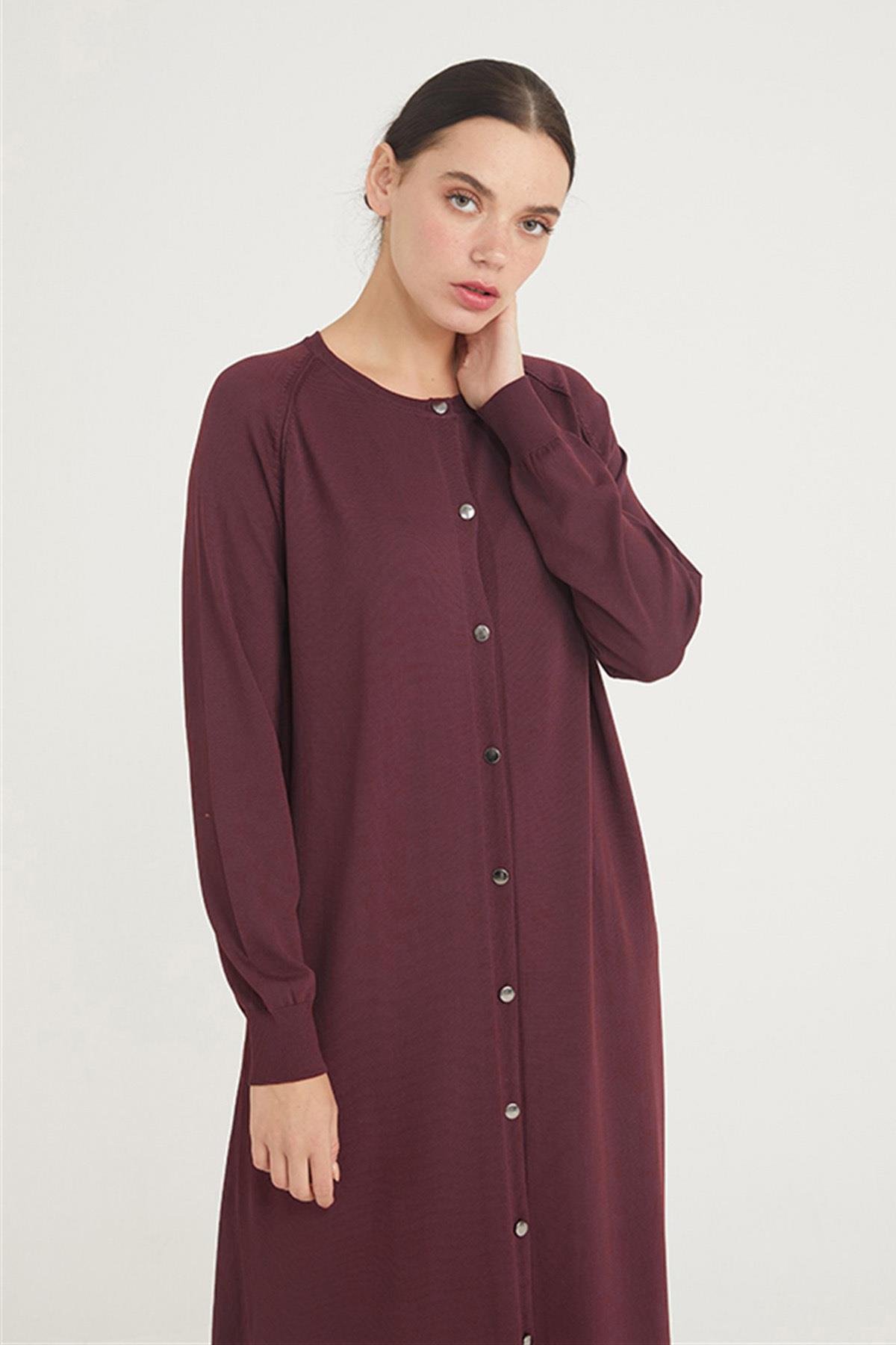 Nuss Merserize Tam Boy Triko Uzun Boy Hırka 512 Bordo