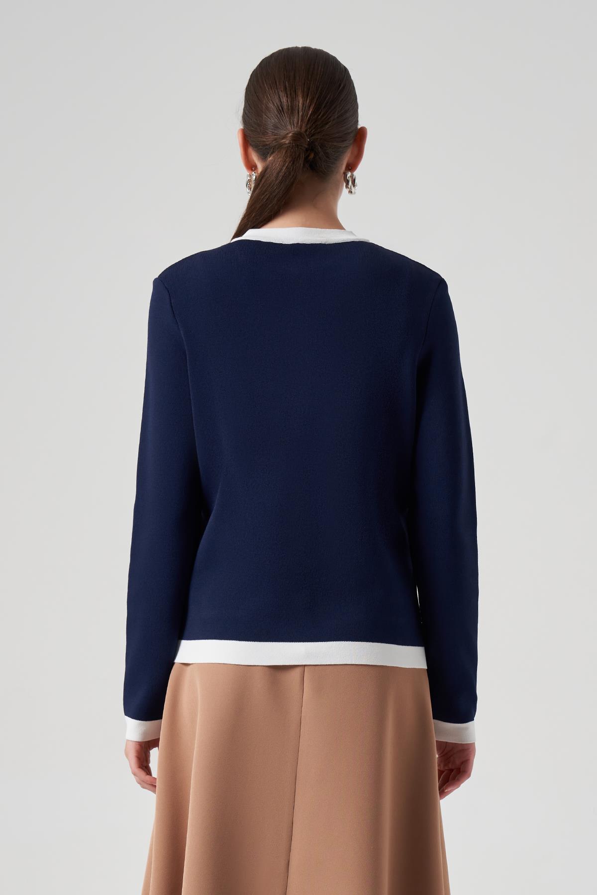 Nuss Merserize Triko Cep Detaylı Kısa Hırka 1112 Lacivert