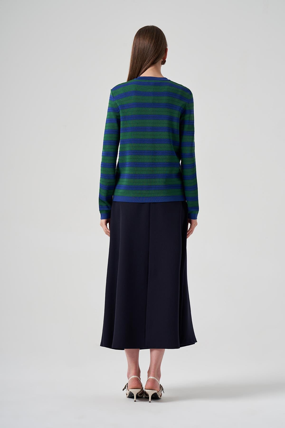 Nuss Merserize Triko Çizgili Kısa Hırka 1113 Saks