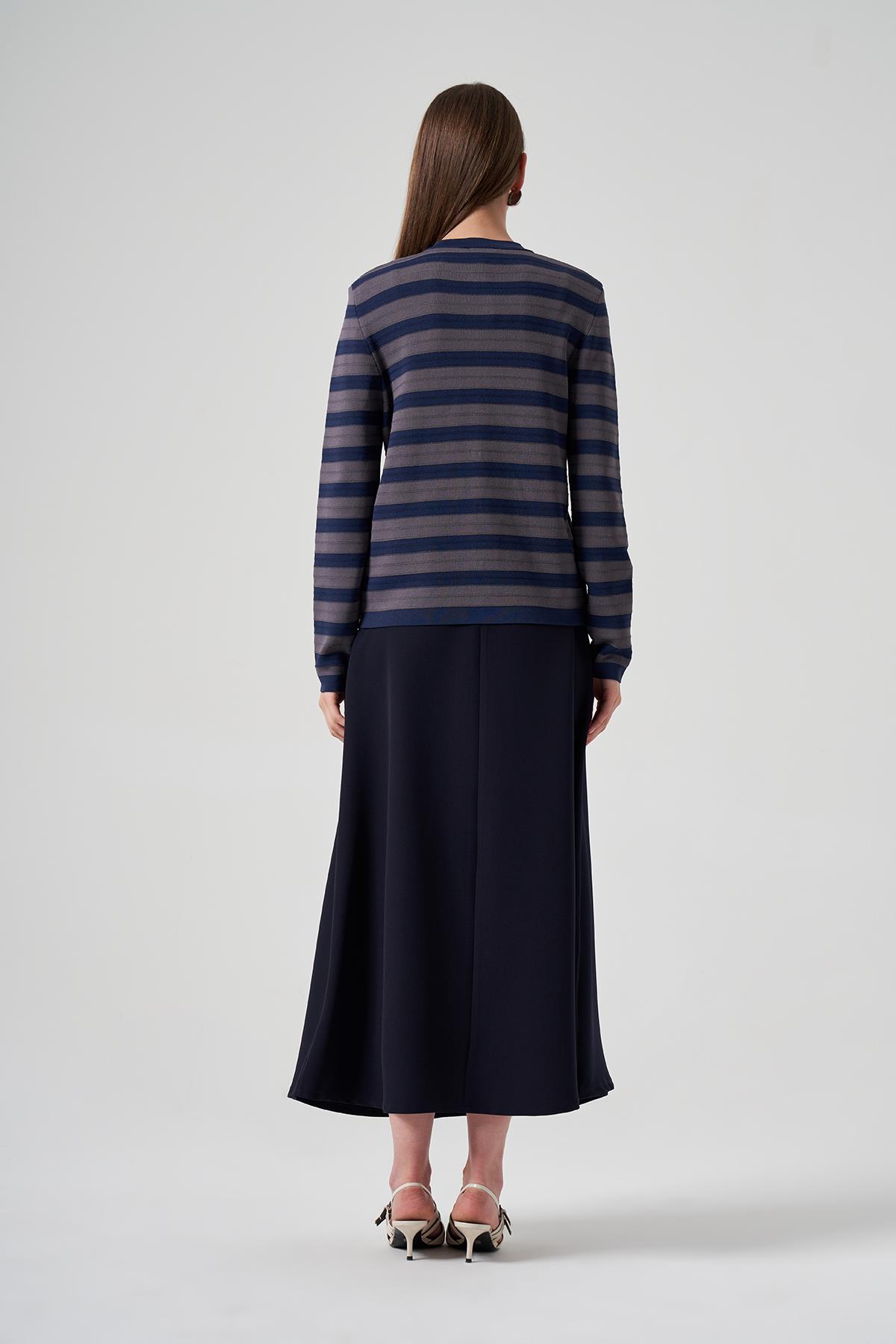 Nuss Merserize Triko Çizgili Kısa Hırka 1113 Lacivert