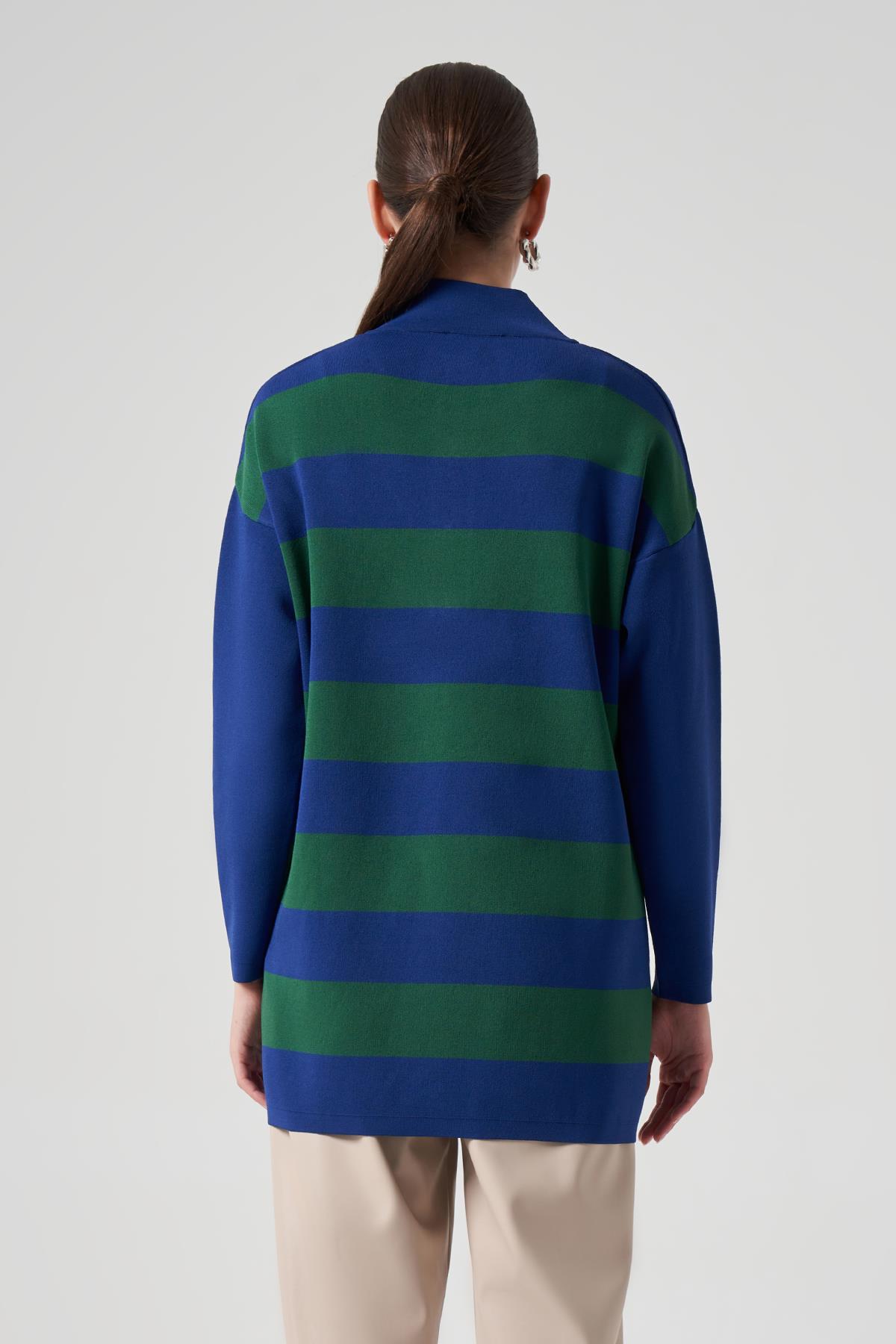 Nuss Merserize Triko Çizgili Tunik 1212 Saks