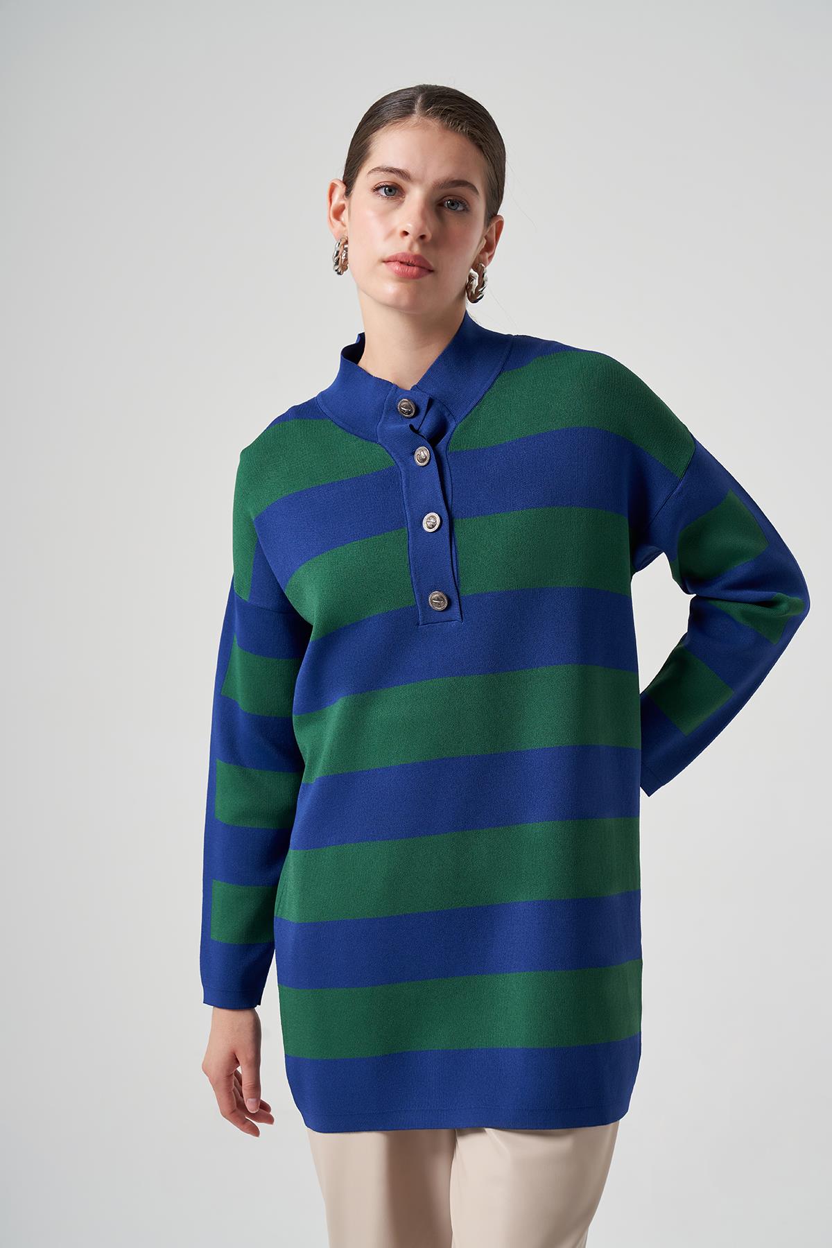 Nuss Merserize Triko Çizgili Tunik 1212 Saks