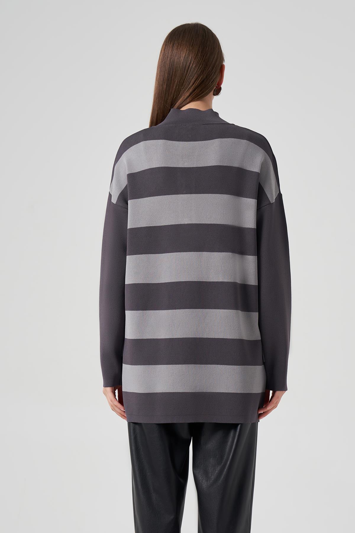 Nuss Merserize Triko Çizgili Tunik 1212 Füme