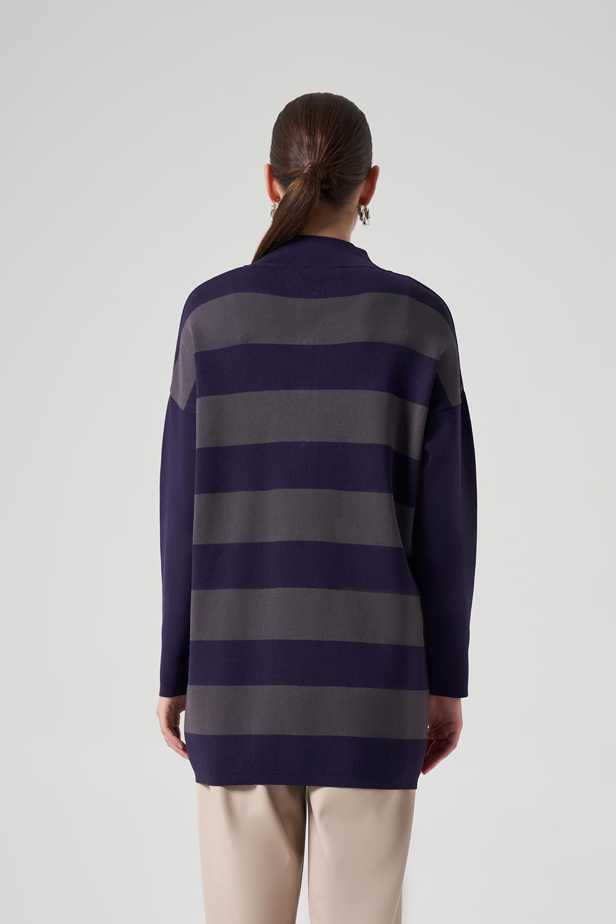 Nuss Merserize Triko Çizgili Tunik 1212 Mor