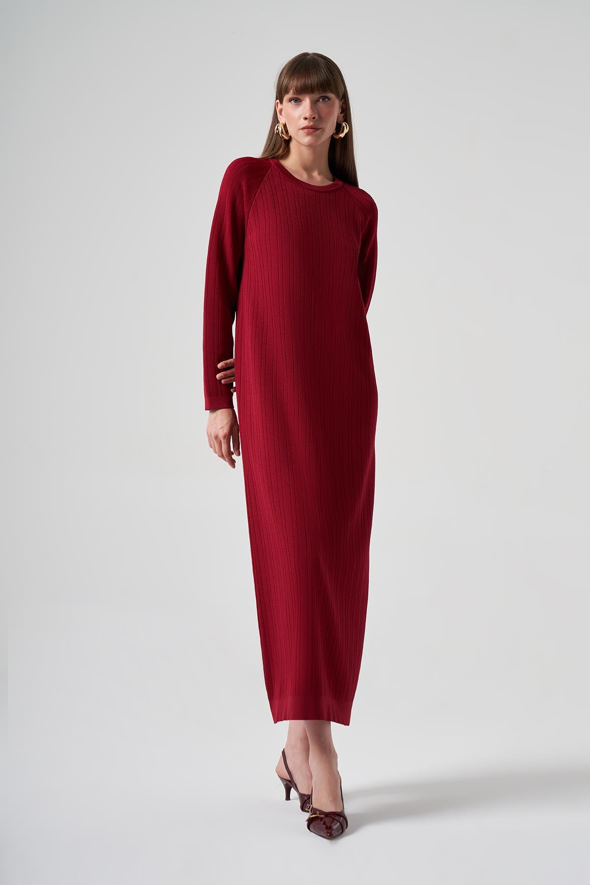 Nuss Merserize Triko Elbise 1414 Bordo