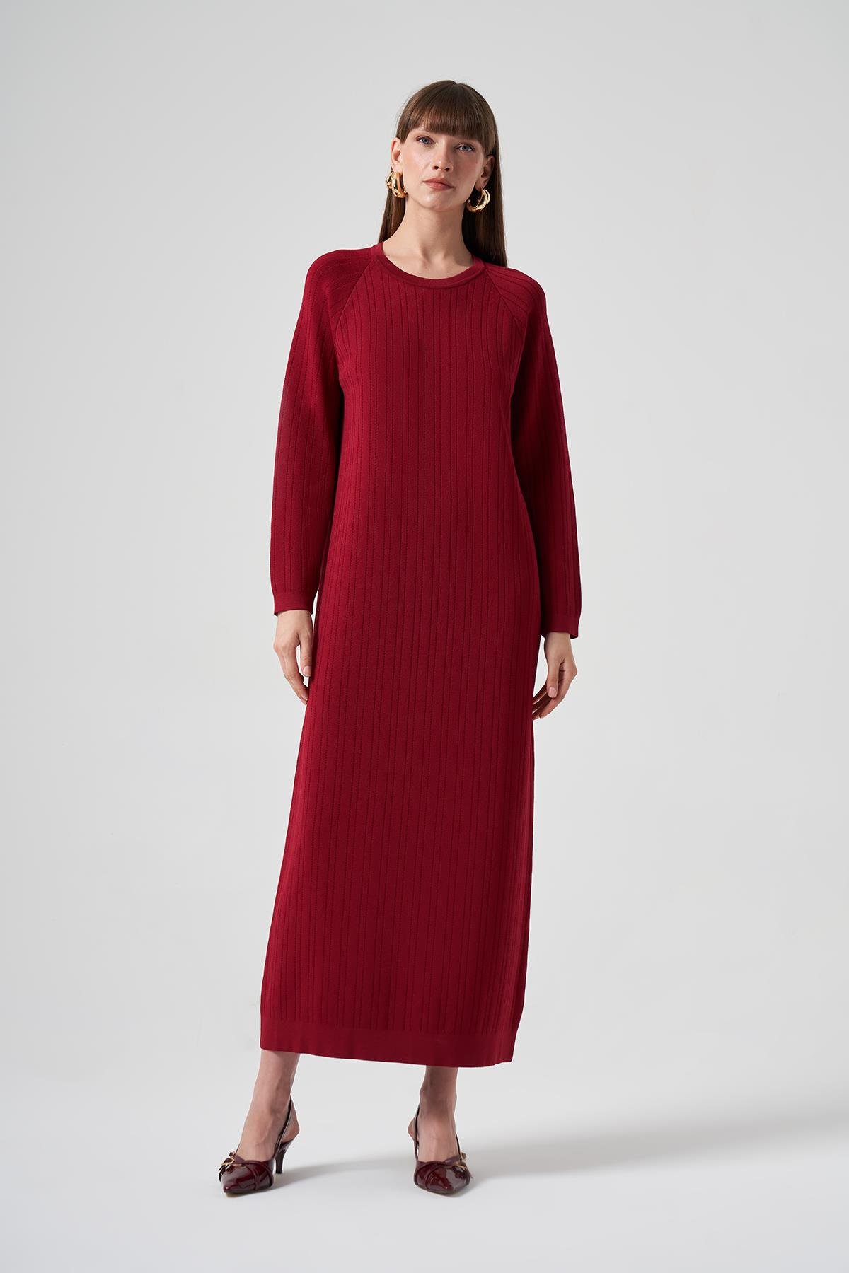 Nuss Merserize Triko Elbise 1414 Bordo