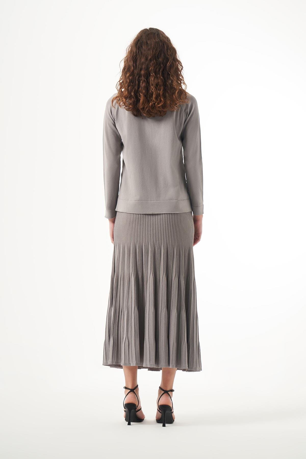 Nuss Merserize Triko Fitilli Etekli Hırka Takım 1300 Gri