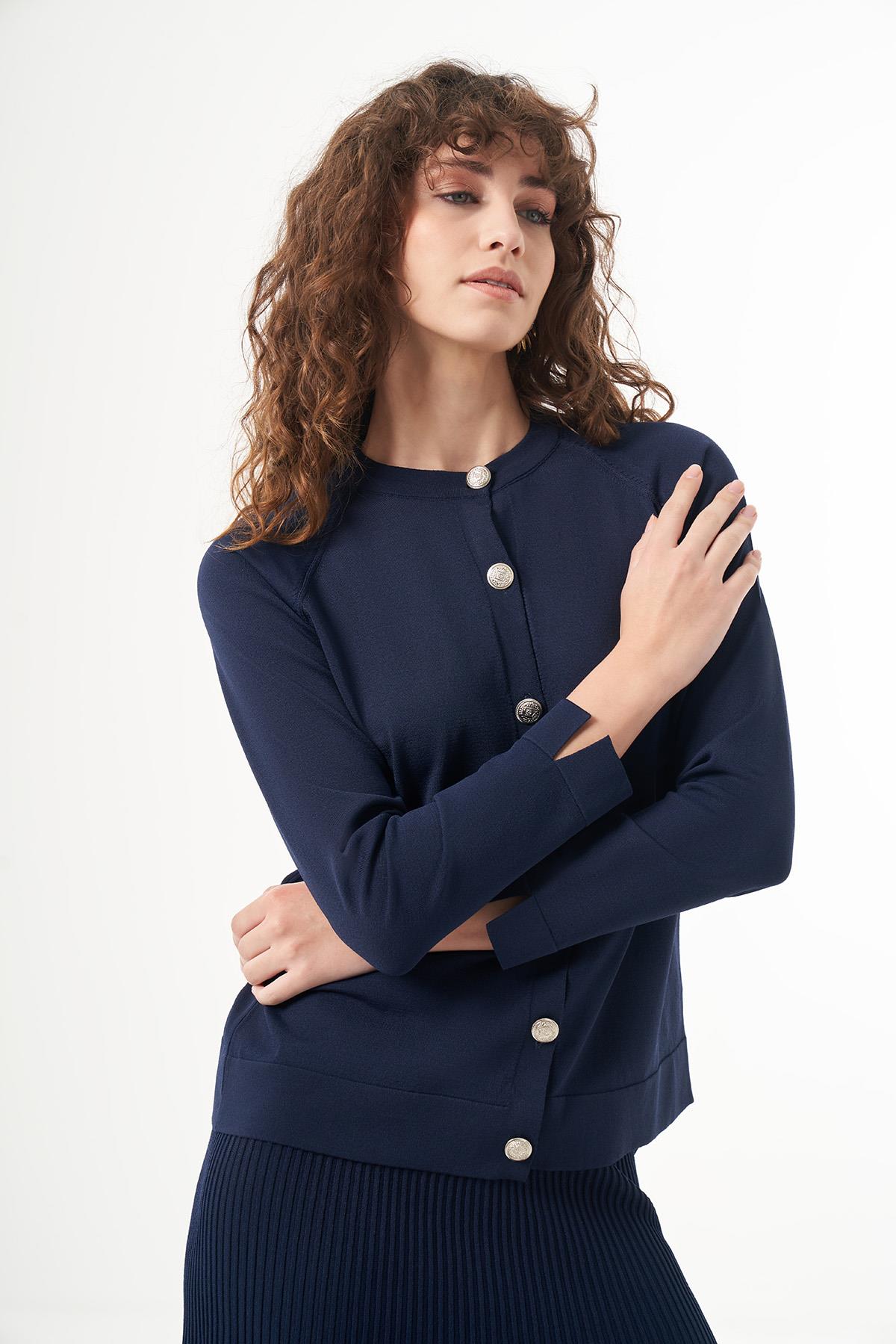 Nuss Merserize Triko Fitilli Etekli Hırka Takım 1300 Lacivert