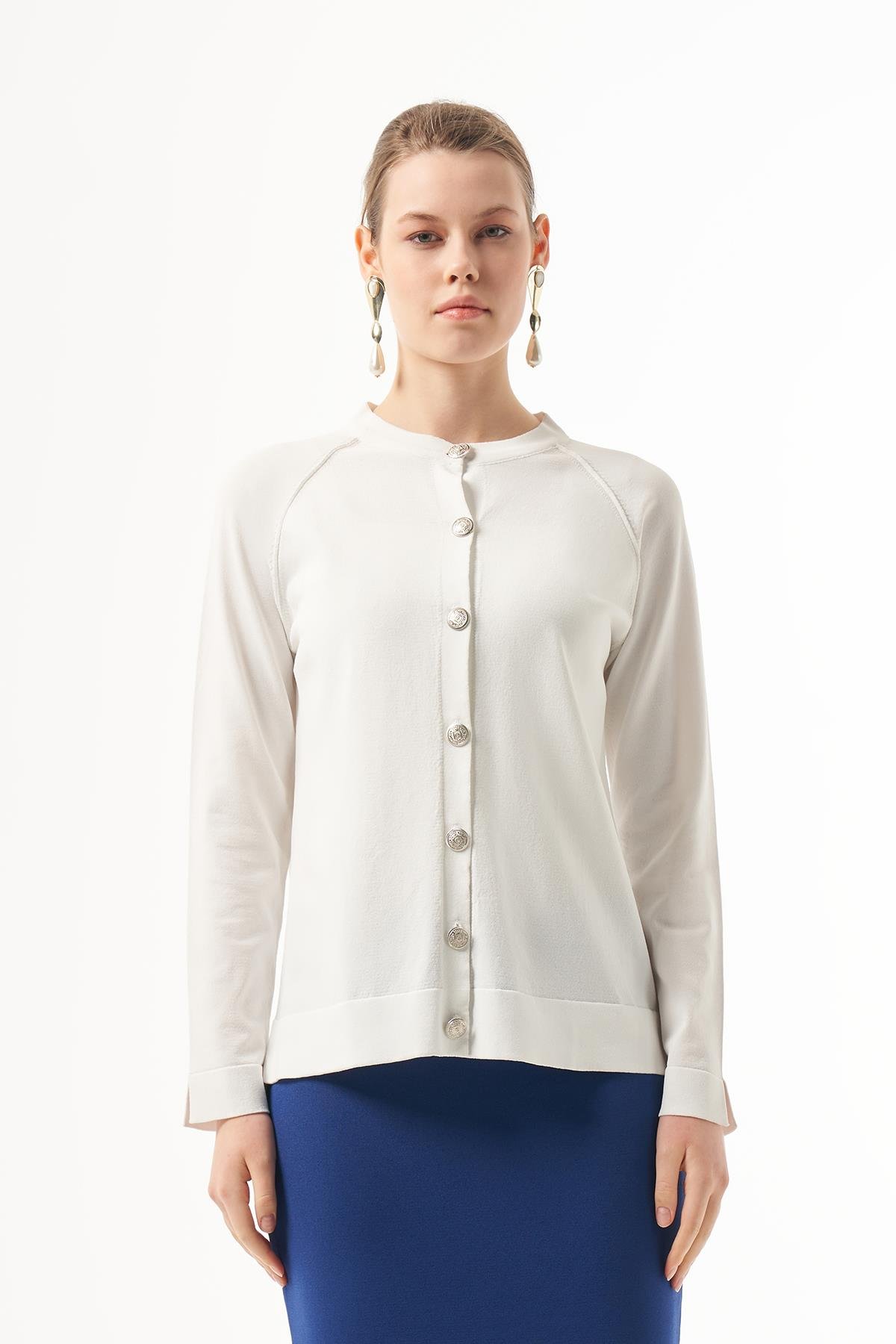 Nuss Merserize Triko Hırka 1300 Ekru