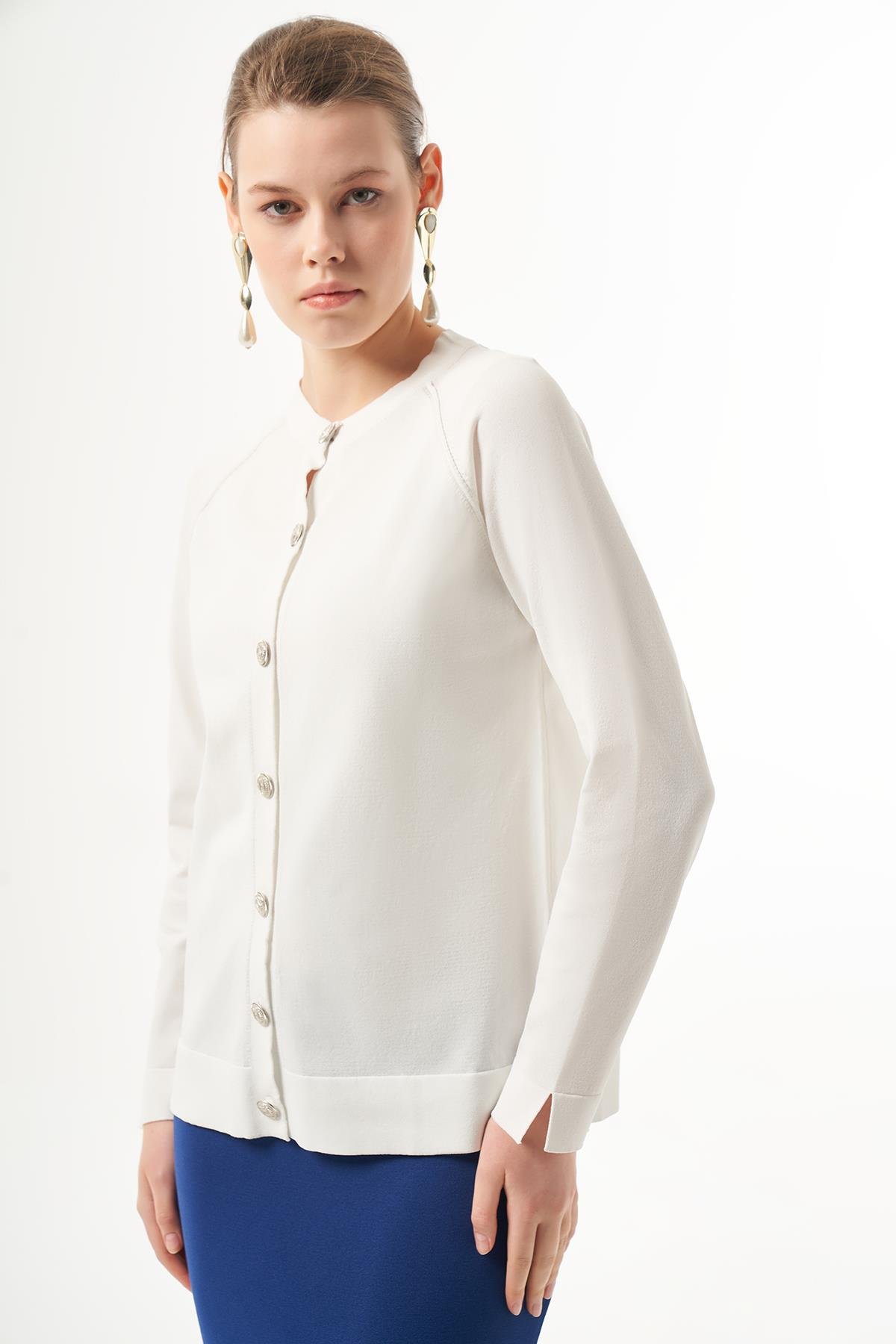 Nuss Merserize Triko Hırka 1300 Ekru