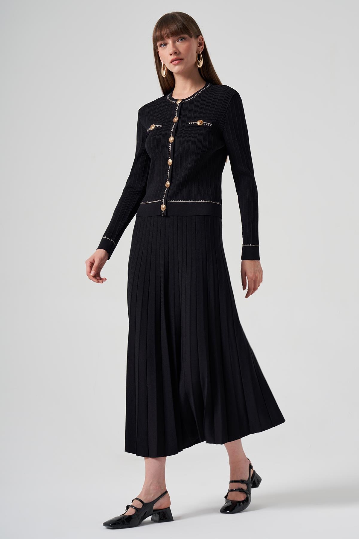 Nuss Merserize Triko Hırka Etek Takım 1315 Siyah