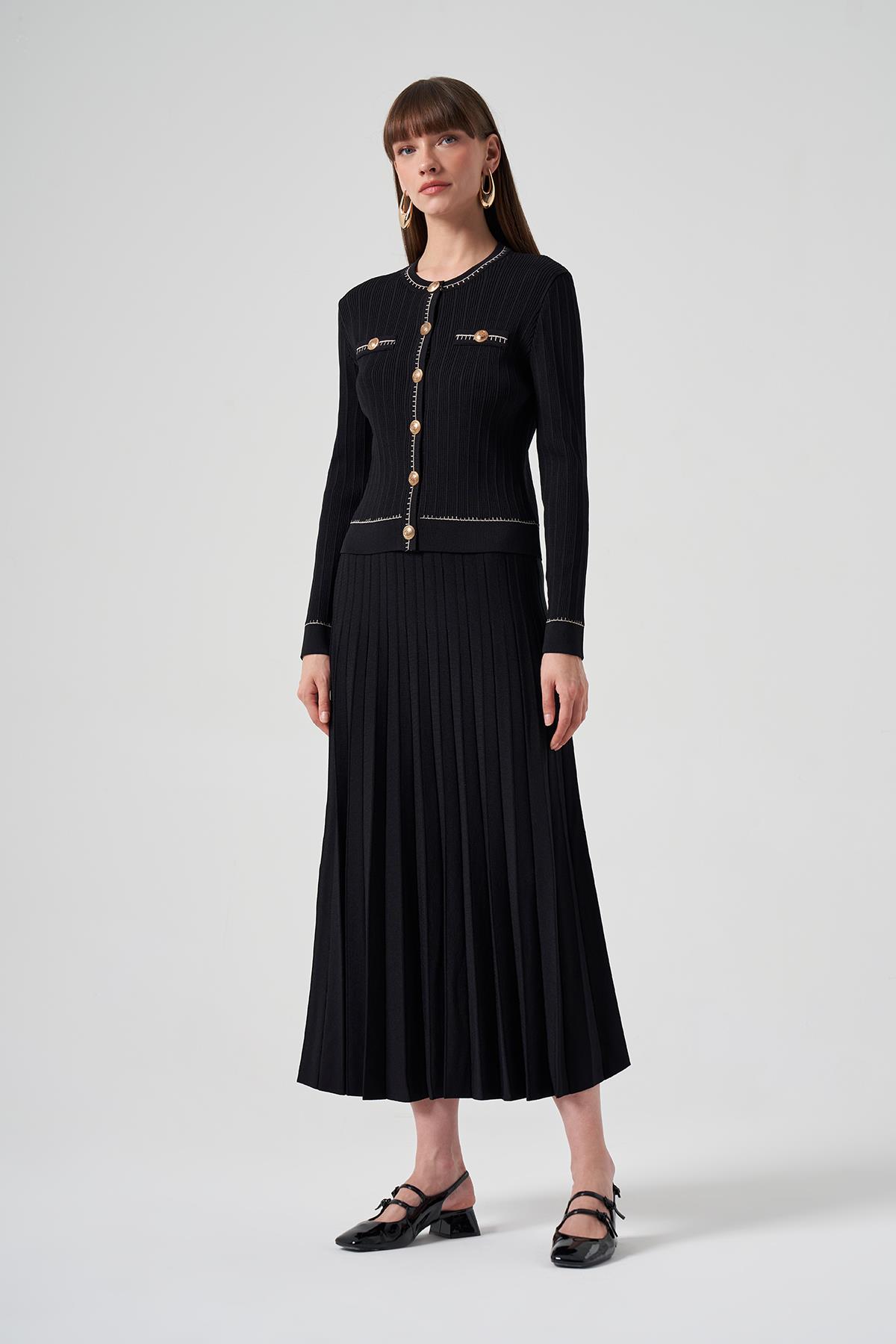 Nuss Merserize Triko Hırka Etek Takım 1315 Siyah