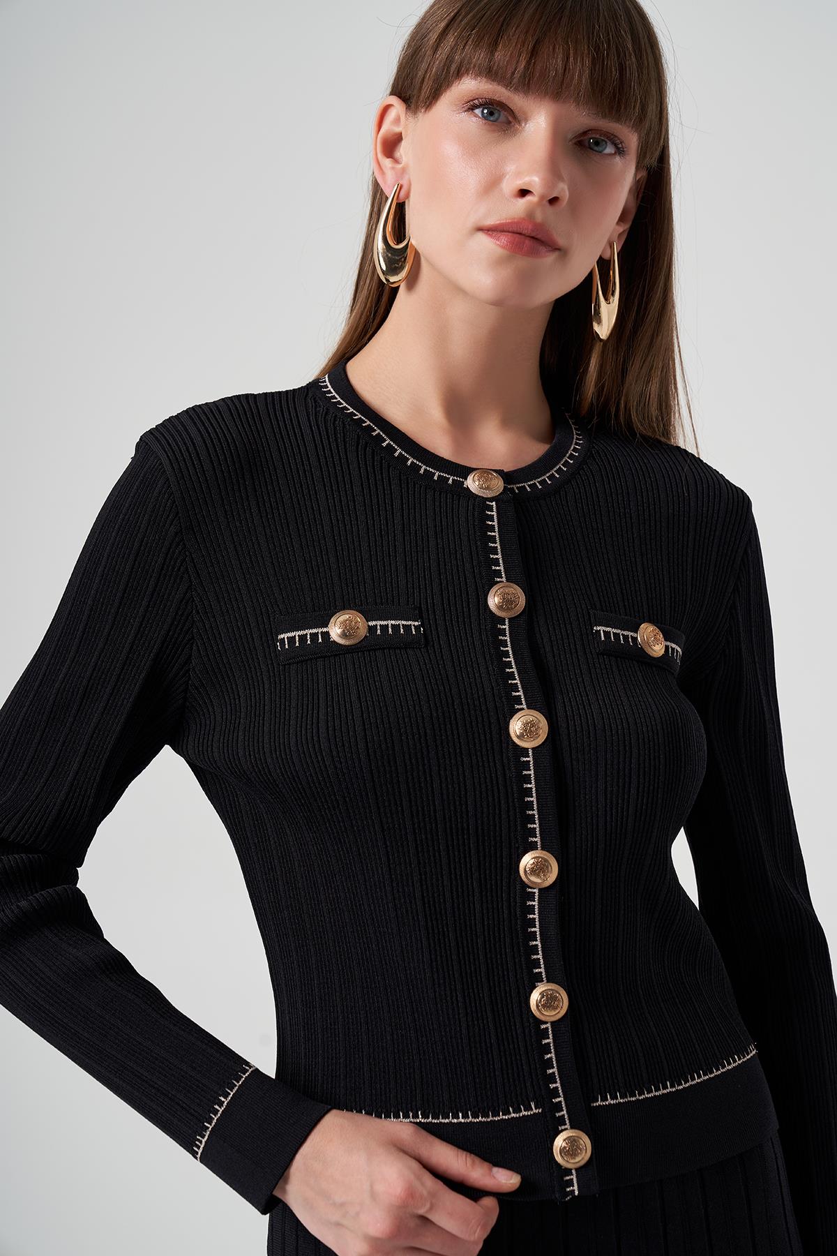 Nuss Merserize Triko Hırka Etek Takım 1315 Siyah