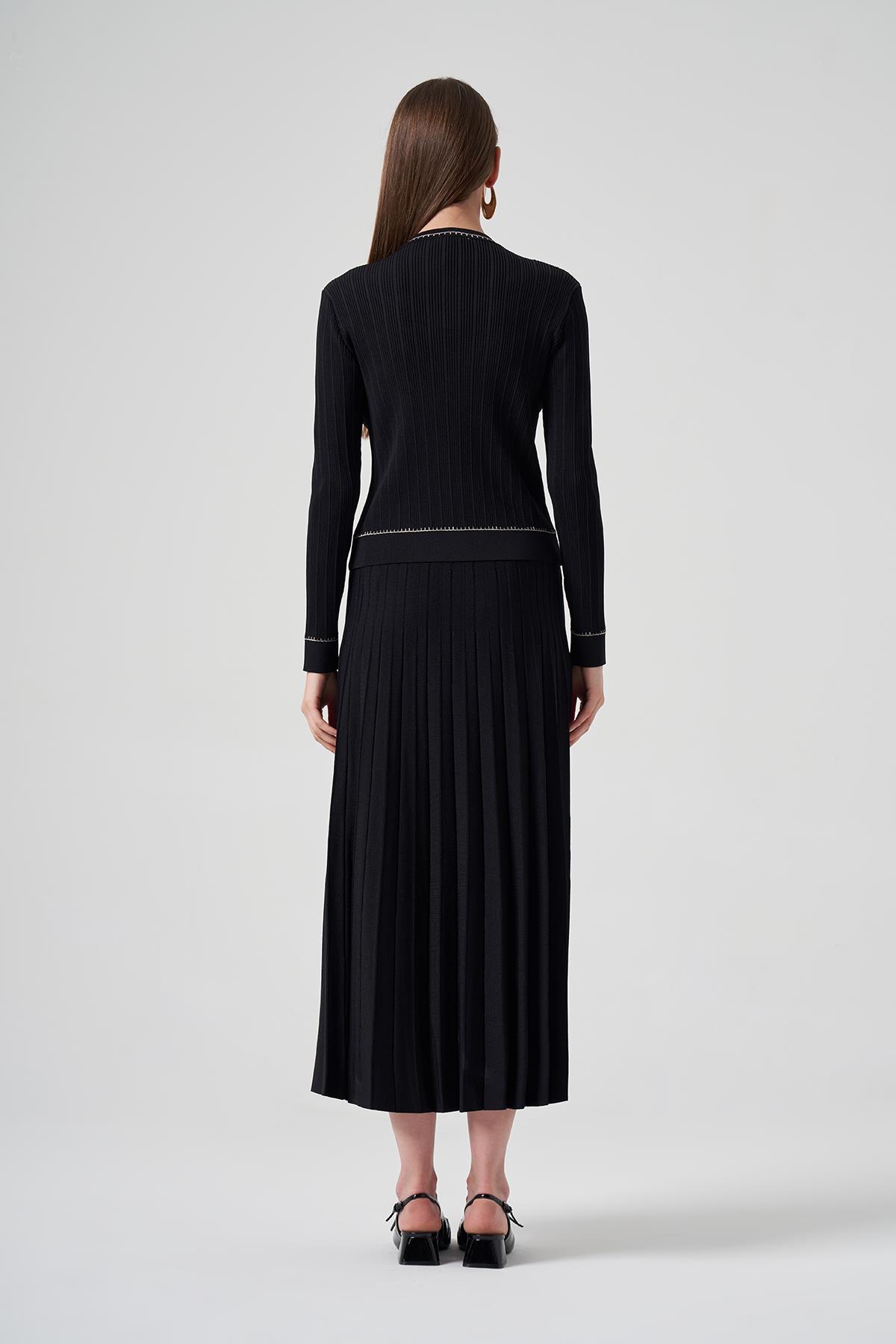 Nuss Merserize Triko Hırka Etek Takım 1315 Siyah