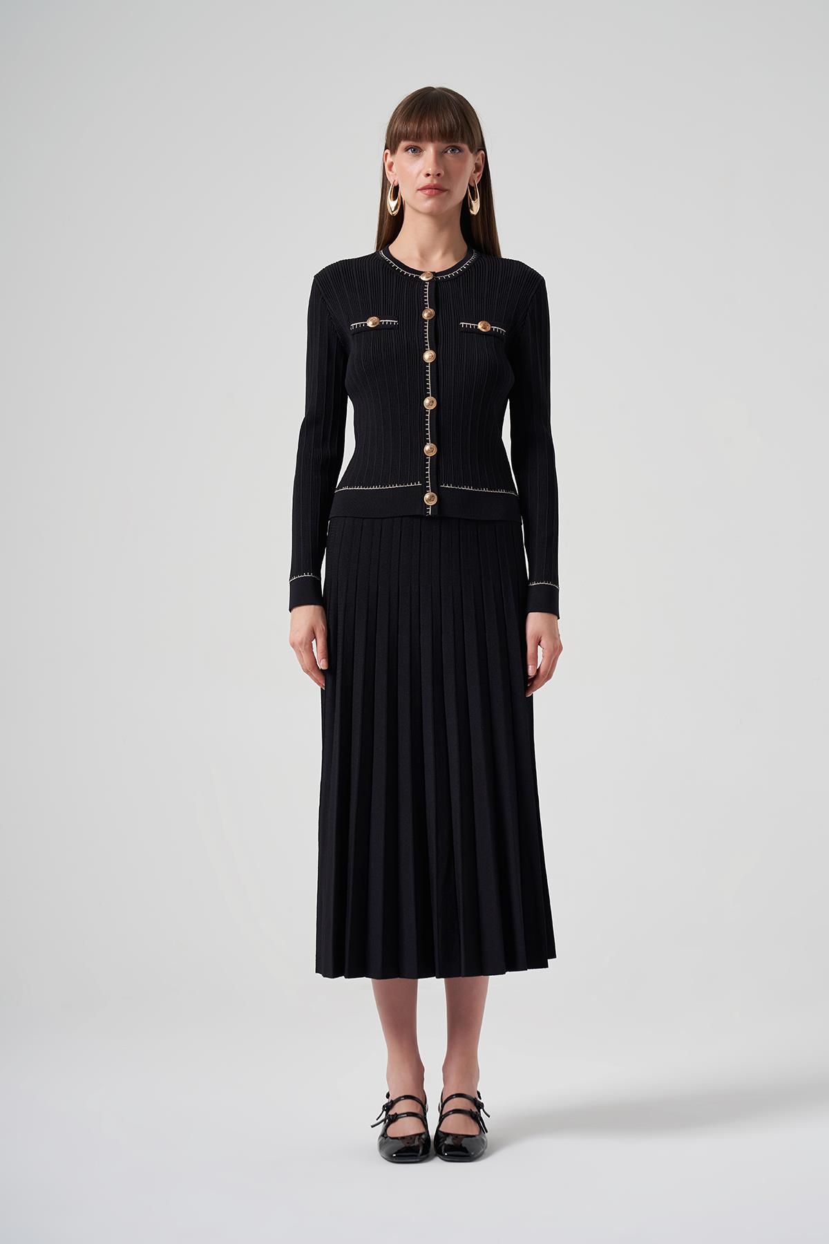 Nuss Merserize Triko Hırka Etek Takım 1315 Siyah