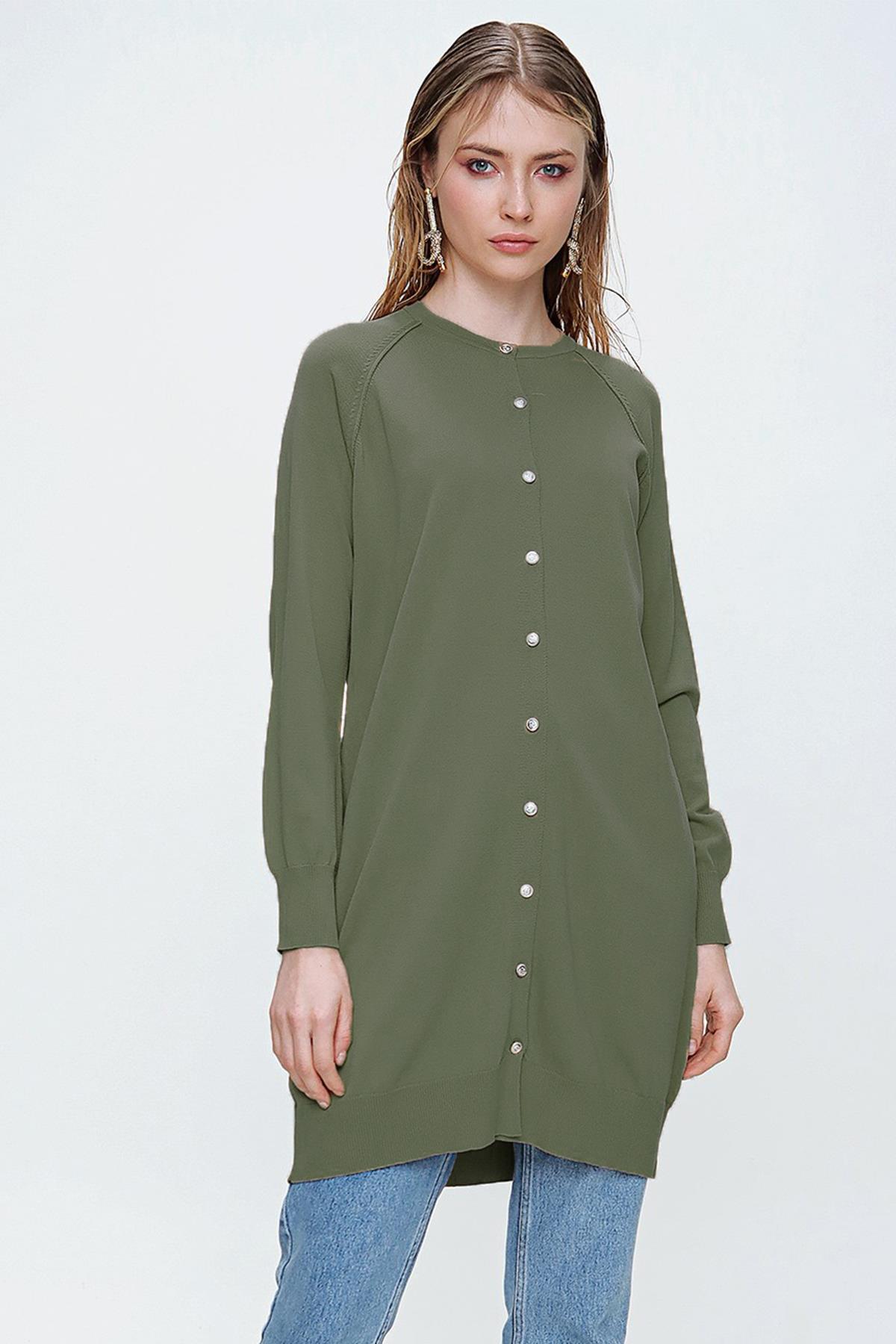 Nuss Merserize Triko Hırka Orta Boy H-300 Haki