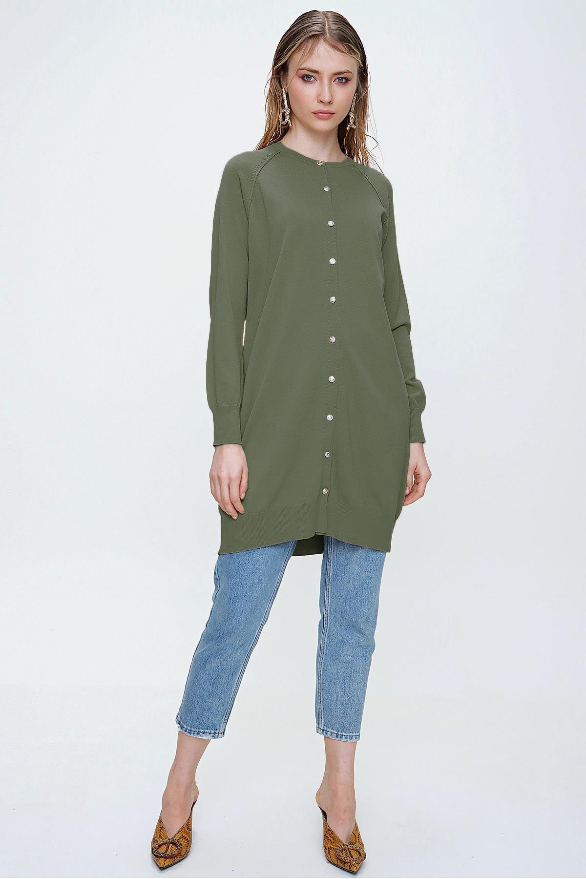 Nuss Merserize Triko Hırka Orta Boy H-300 Haki