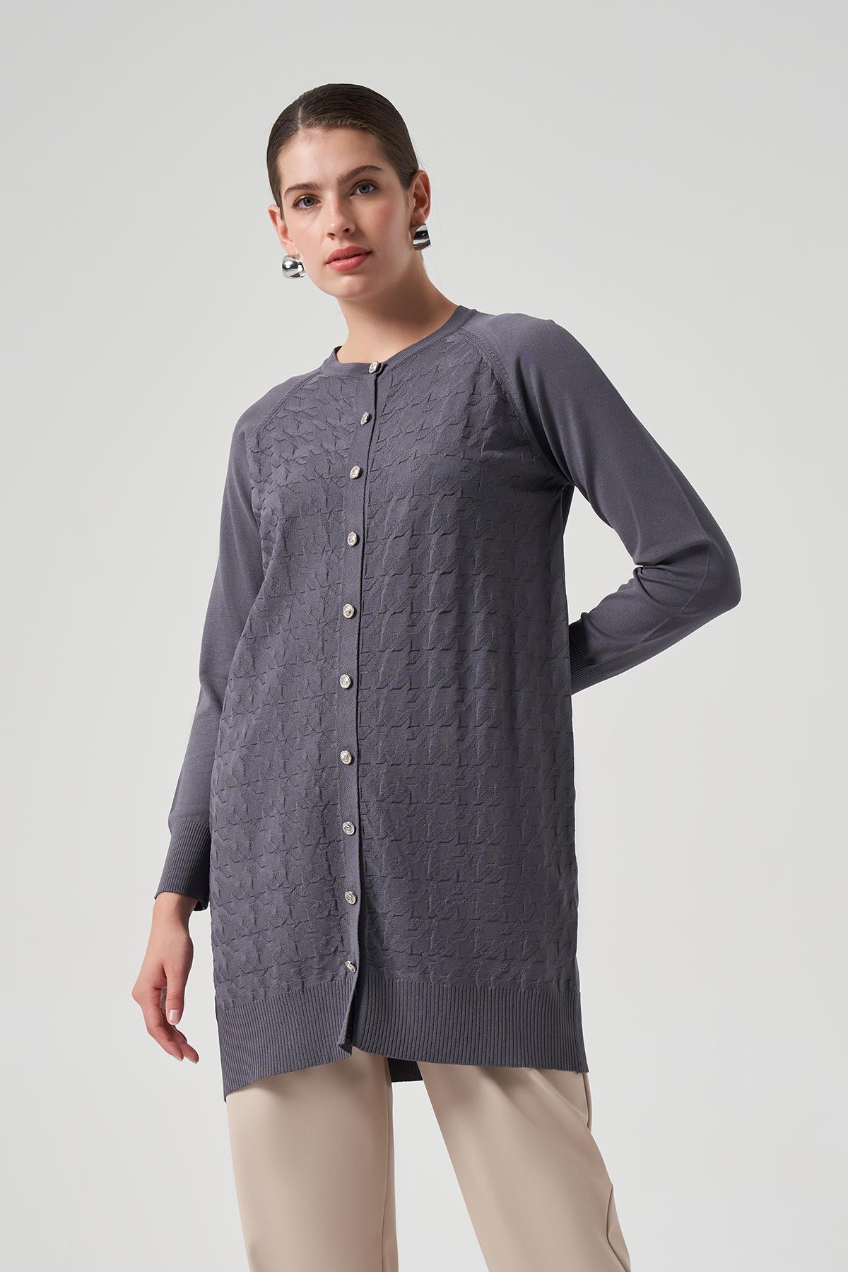 Nuss Merserize Triko Kazayağı Hırka 1111 Füme