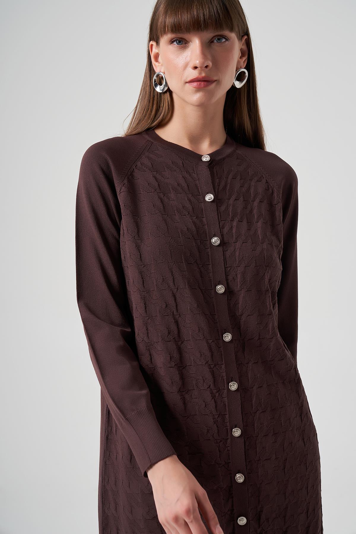 Nuss Merserize Triko Kazayağı Hırka 1111 Kahve