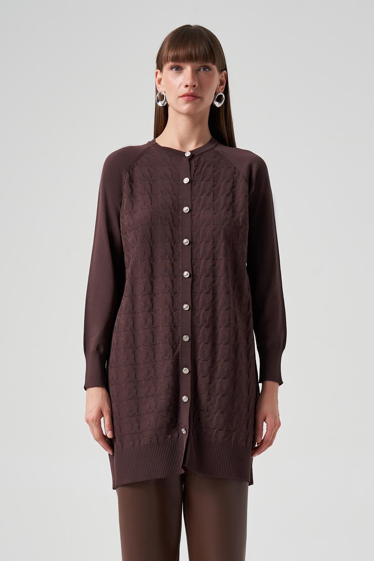 Nuss Merserize Triko Kazayağı Hırka 1111 Kahve