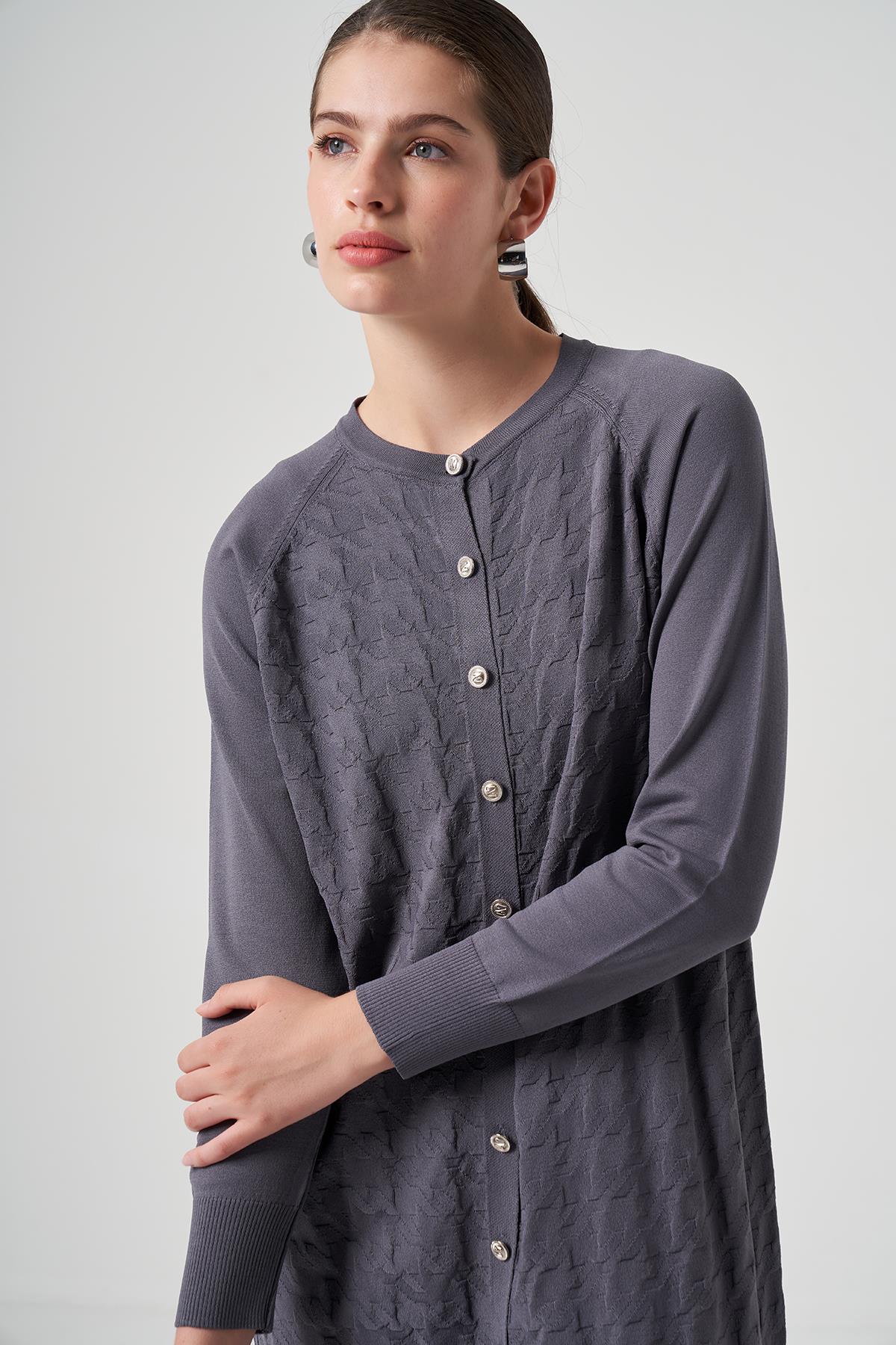 Nuss Merserize Triko Kazayağı Hırka 1111 Füme