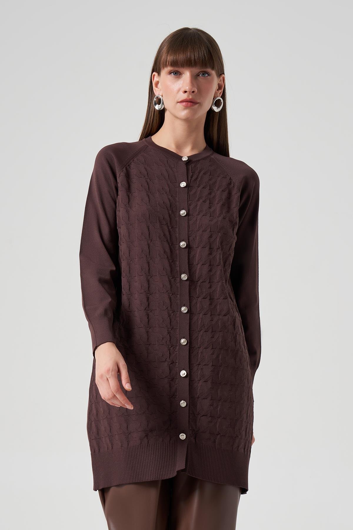 Nuss Merserize Triko Kazayağı Hırka 1111 Kahve