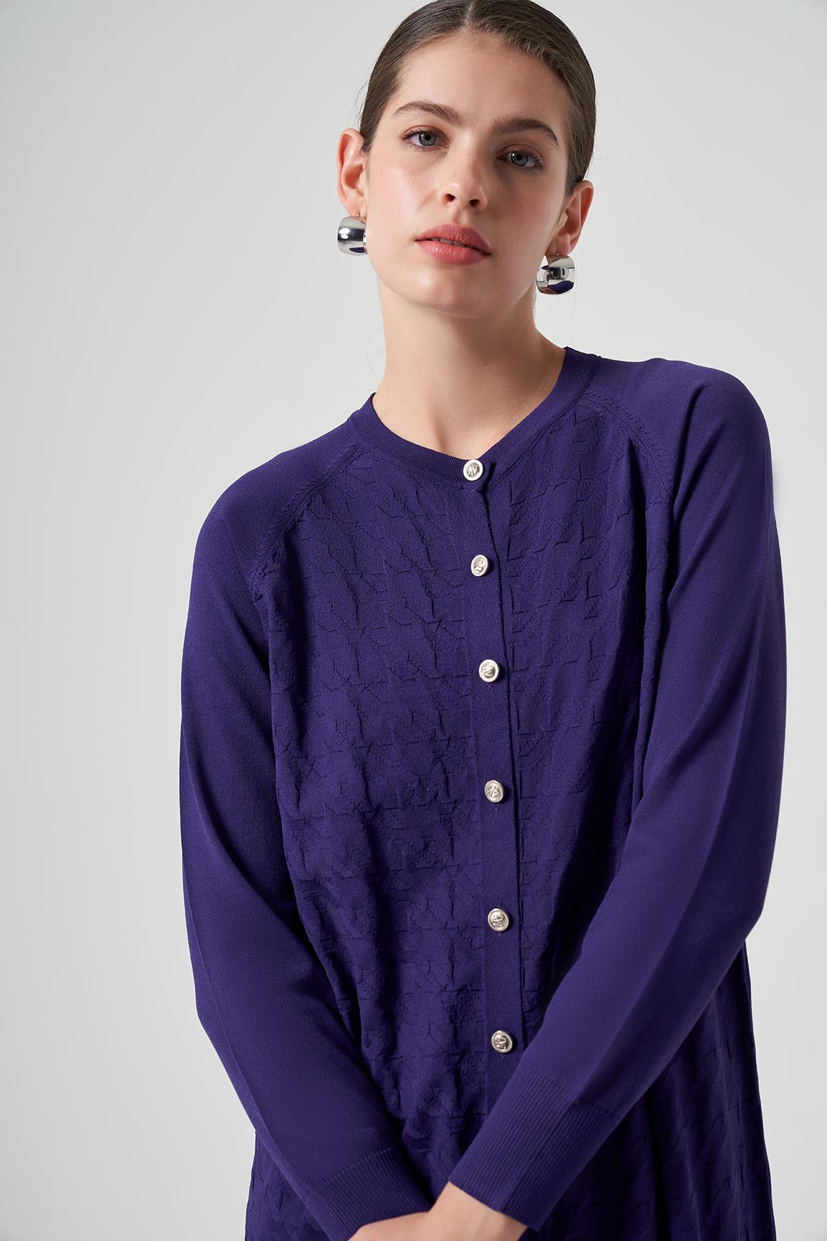 Nuss Merserize Triko Kazayağı Hırka 1111 Mor