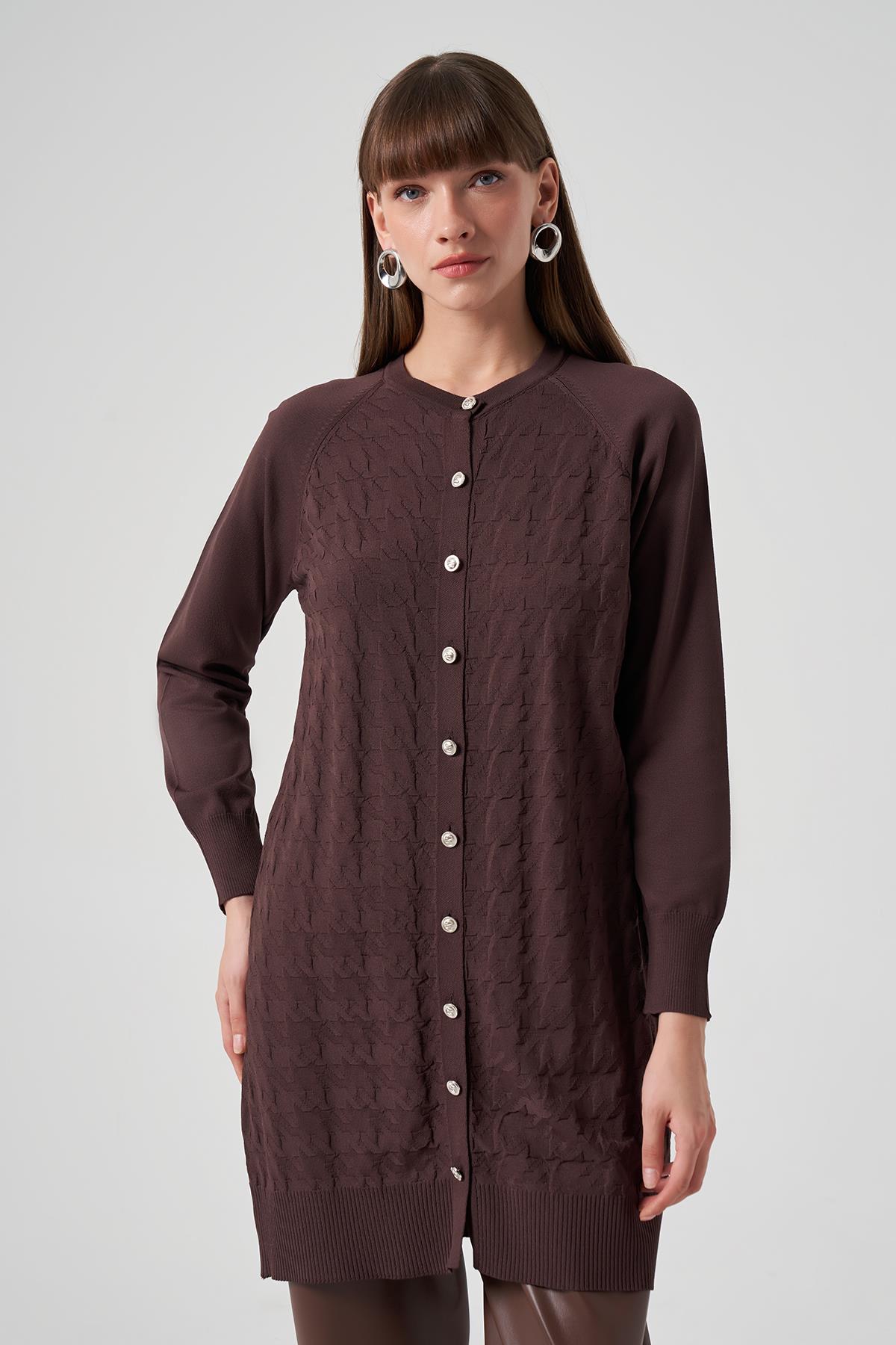 Nuss Merserize Triko Kazayağı Hırka 1111 Kahve