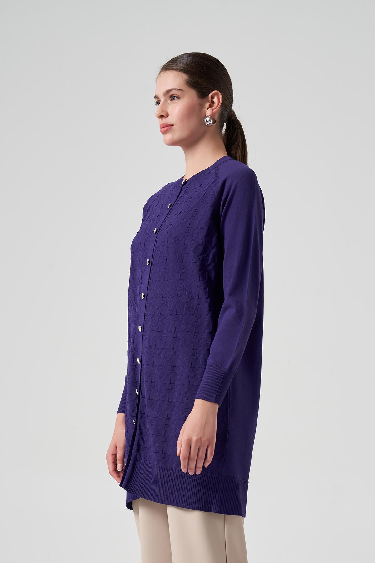 Nuss Merserize Triko Kazayağı Hırka 1111 Mor