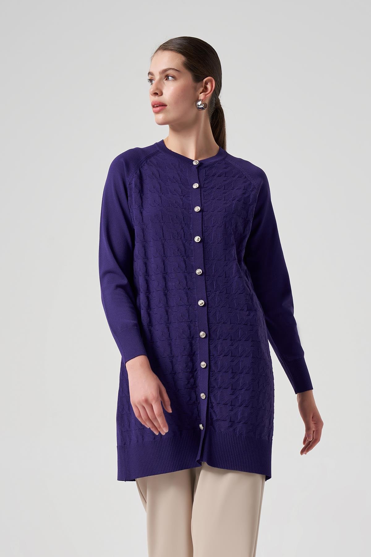 Nuss Merserize Triko Kazayağı Hırka 1111 Mor