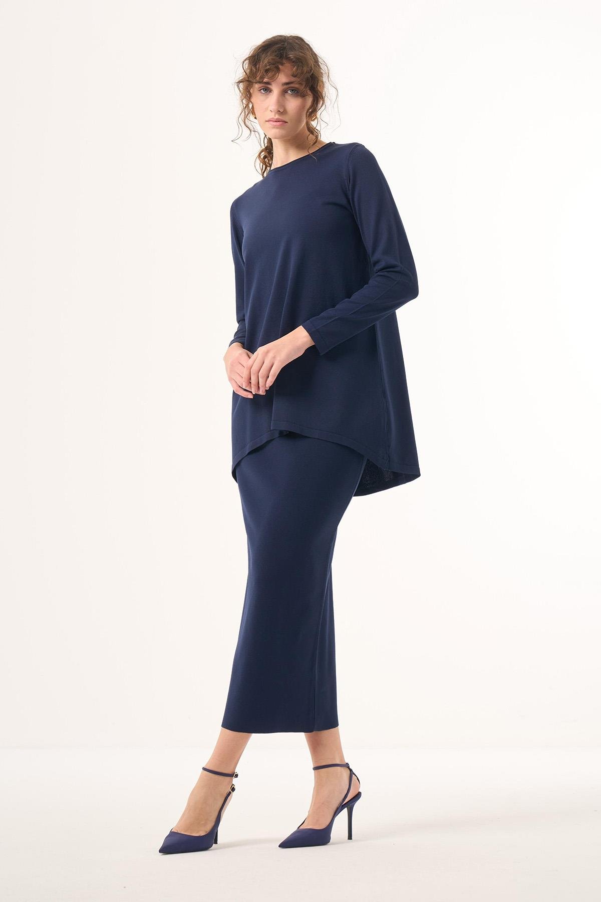 Nuss Merserize Triko Oval Kesim Etekli Takım 029 Lacivert