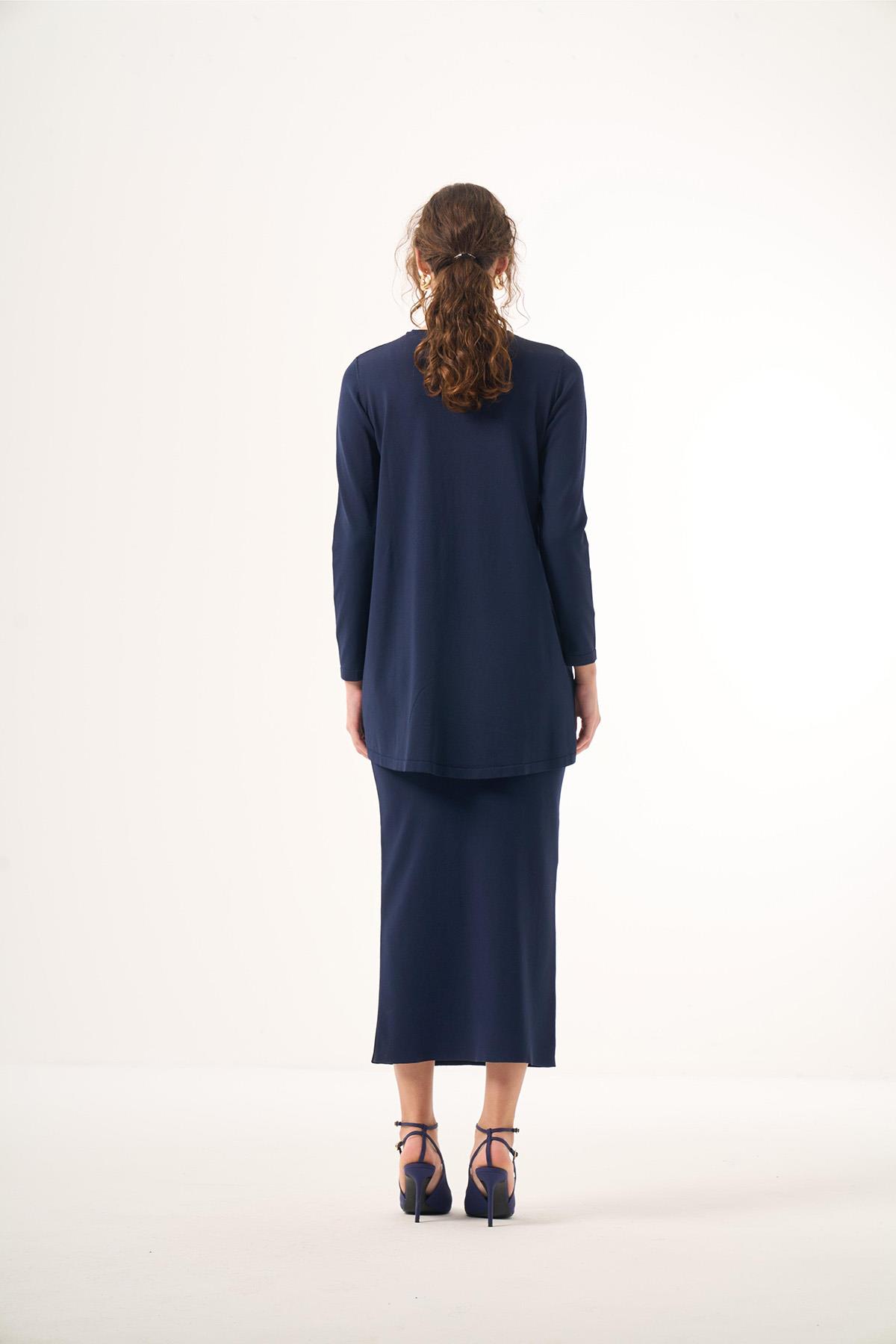 Nuss Merserize Triko Oval Kesim Etekli Takım 029 Lacivert