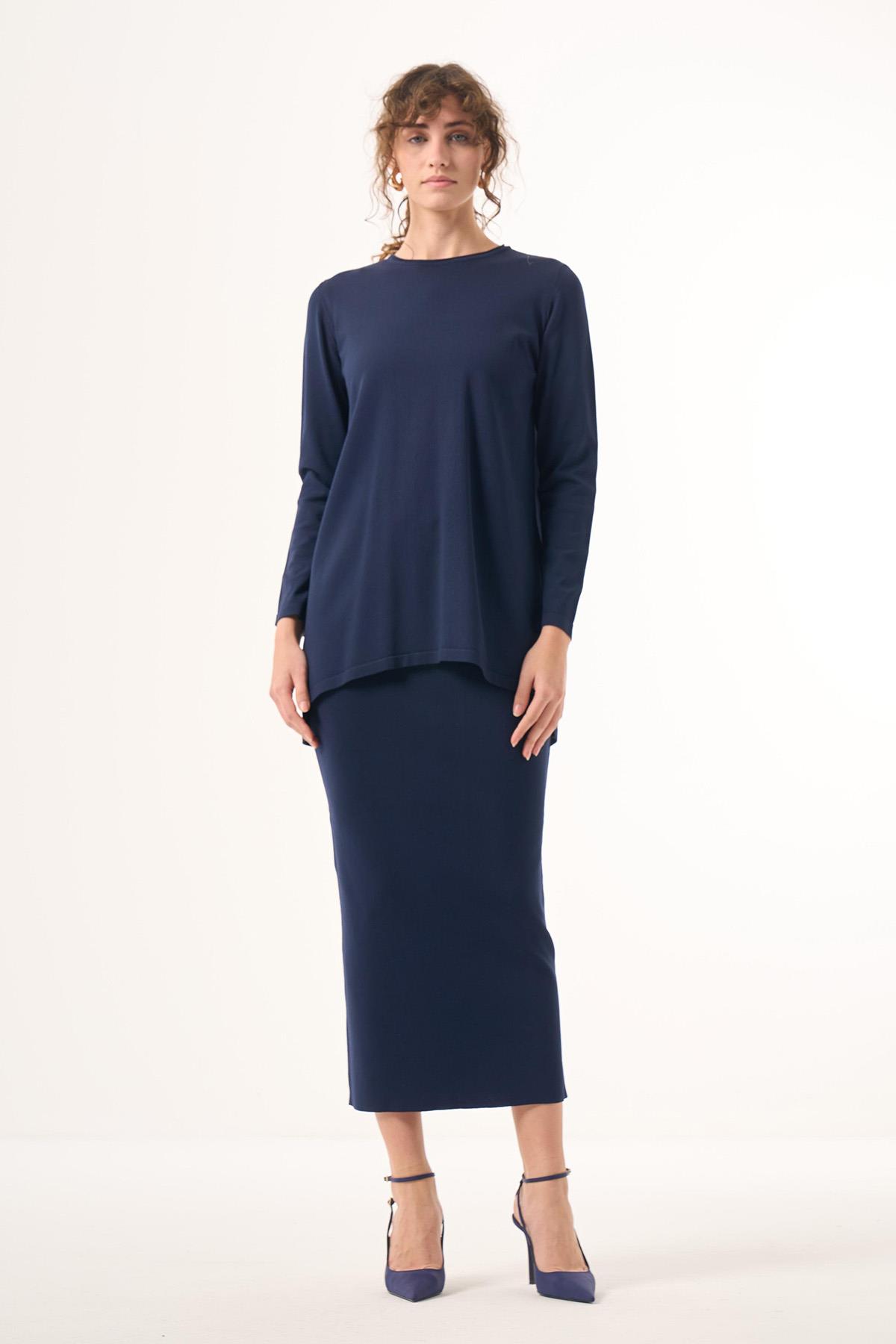 Nuss Merserize Triko Oval Kesim Etekli Takım 029 Lacivert